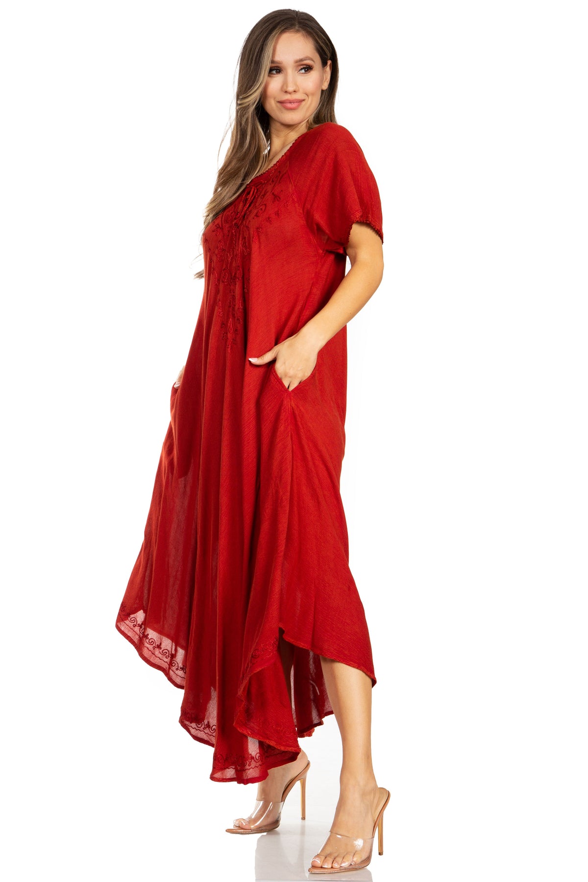 Sakkas Lilia Embroidered Lace Up Bodice Relaxed Fit Maxi Sun Dress