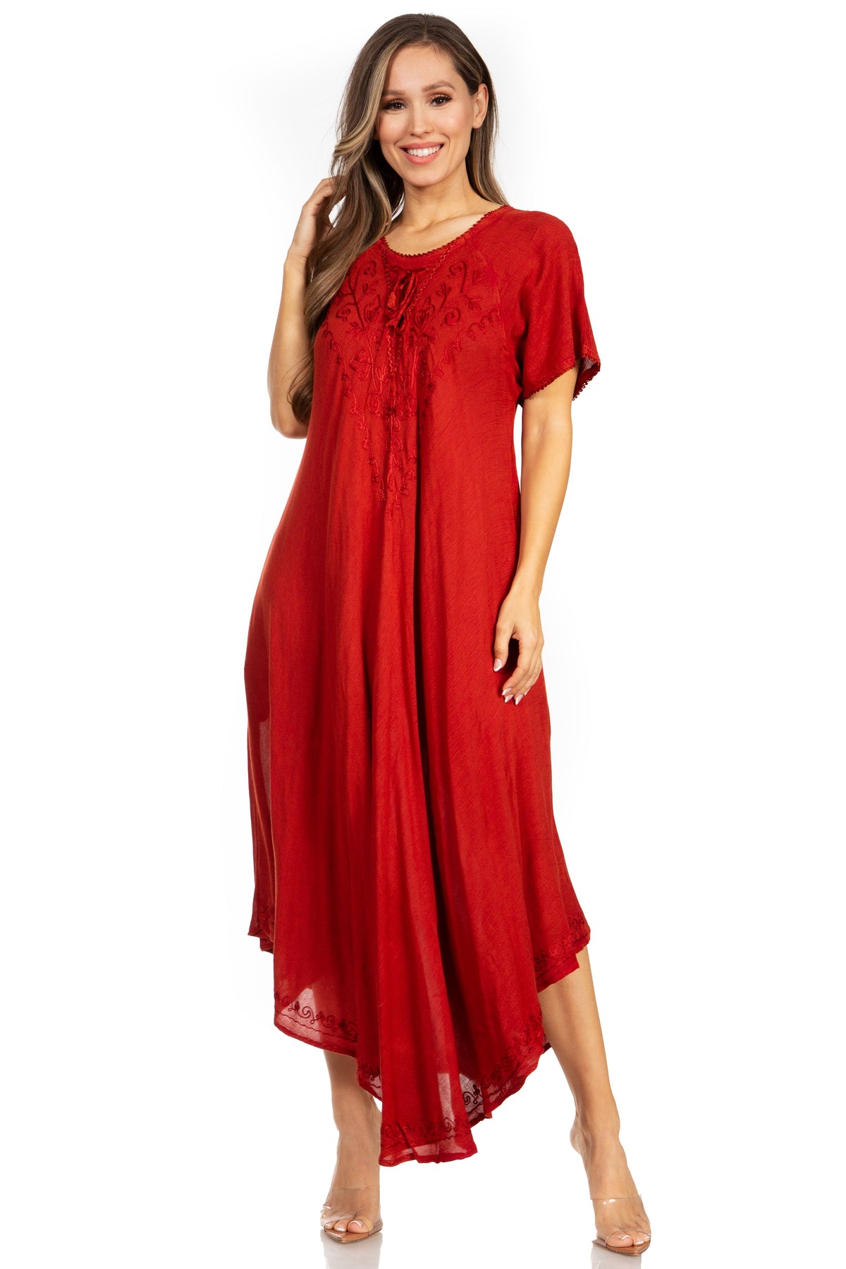 Sakkas Lilia Embroidered Lace Up Bodice Relaxed Fit Maxi Sun Dress