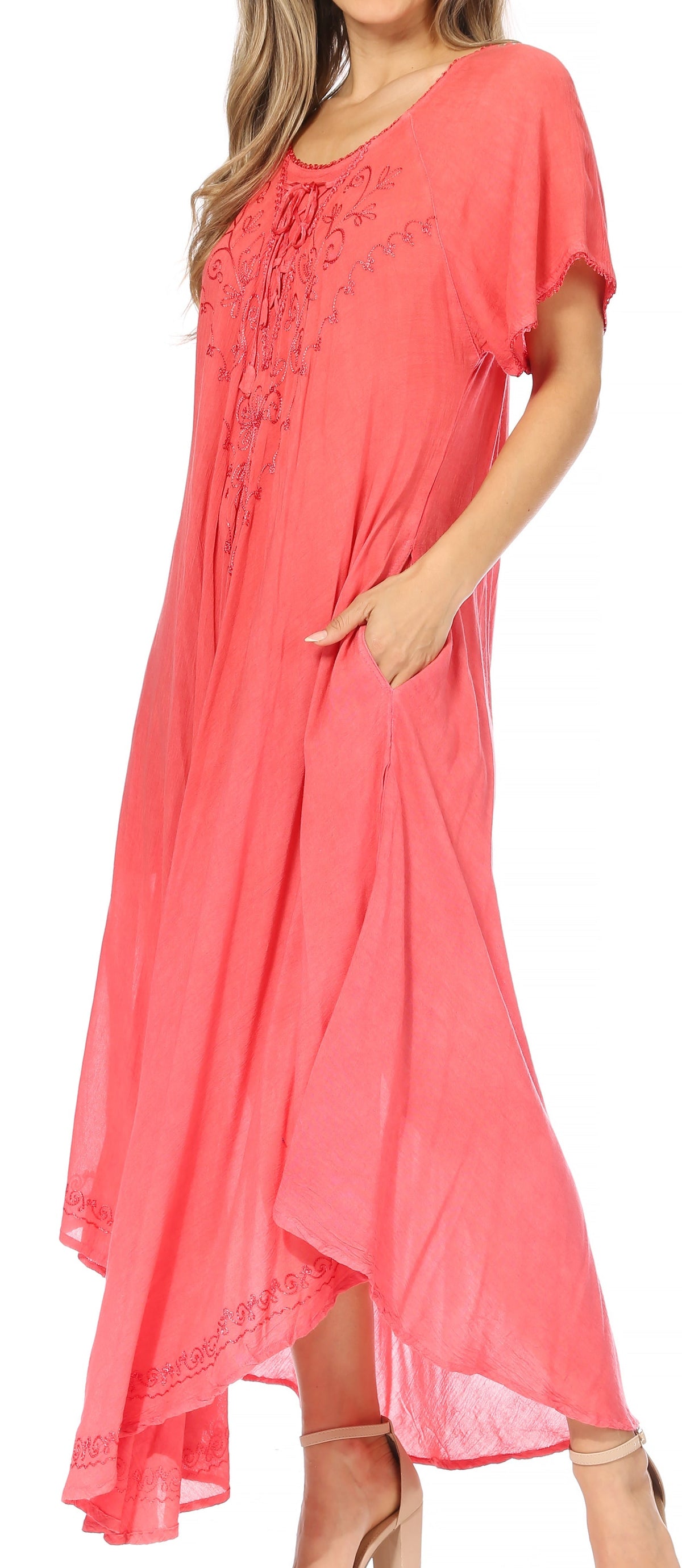 Sakkas Lilia Embroidered Lace Up Bodice Relaxed Fit Maxi Sun Dress
