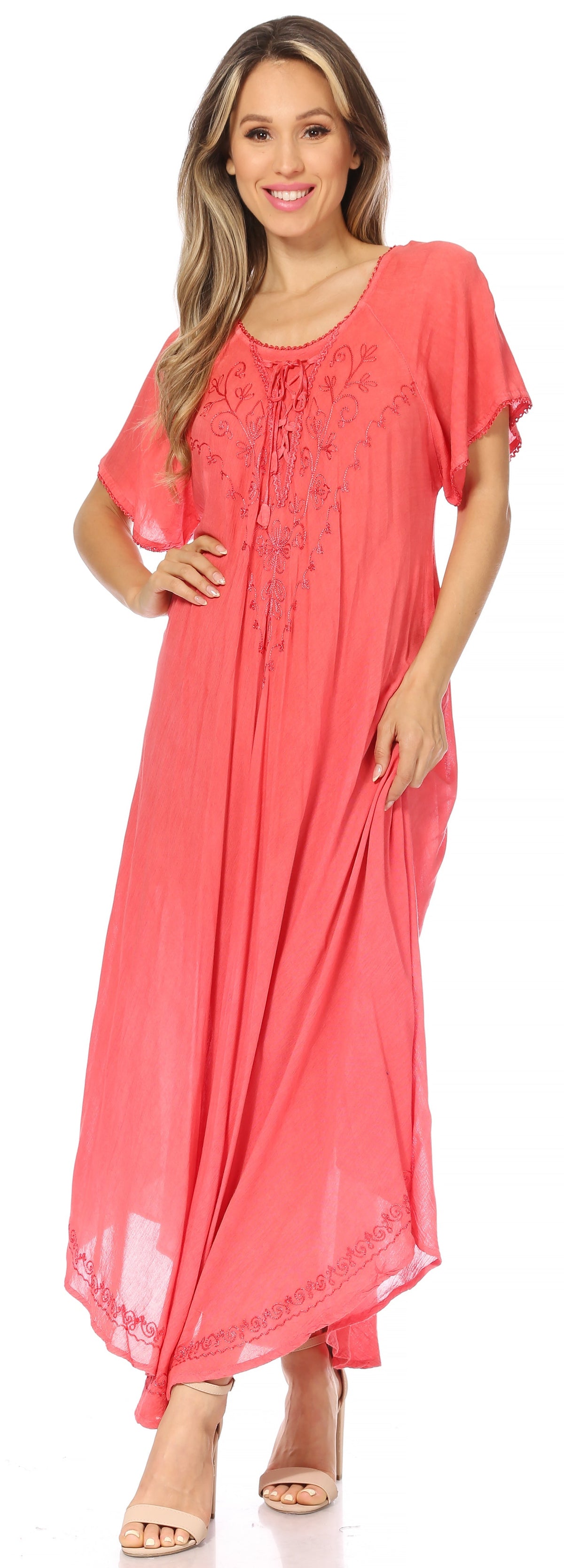 Sakkas Lilia Embroidered Lace Up Bodice Relaxed Fit Maxi Sun Dress