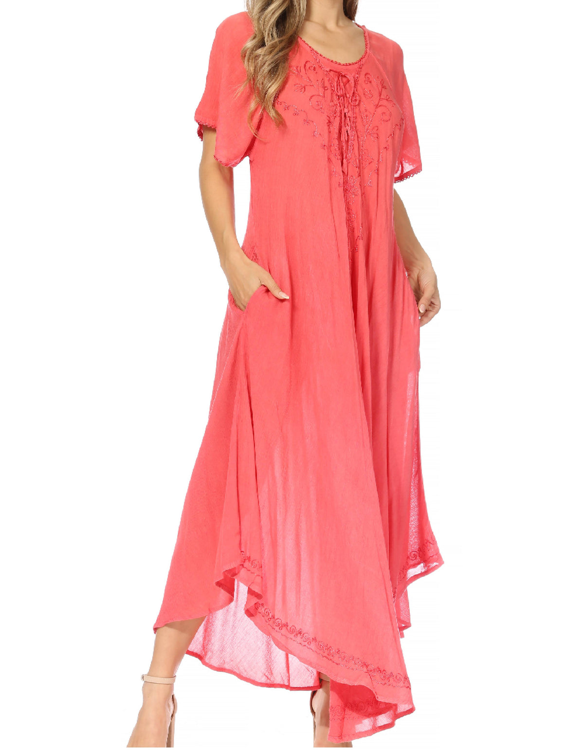 Sakkas Lilia Embroidered Lace Up Bodice Relaxed Fit Maxi Sun Dress