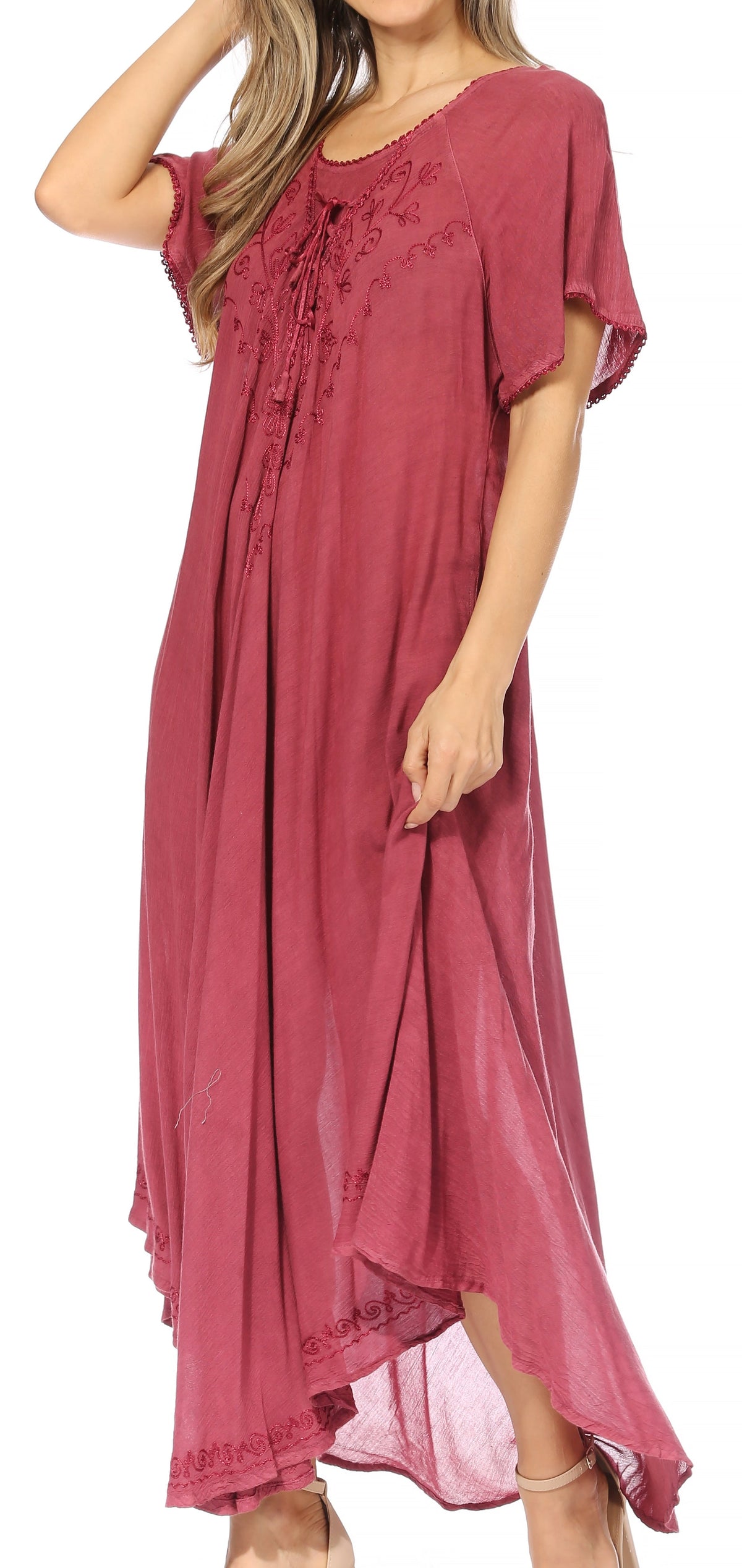 Sakkas Lilia Embroidered Lace Up Bodice Relaxed Fit Maxi Sun Dress