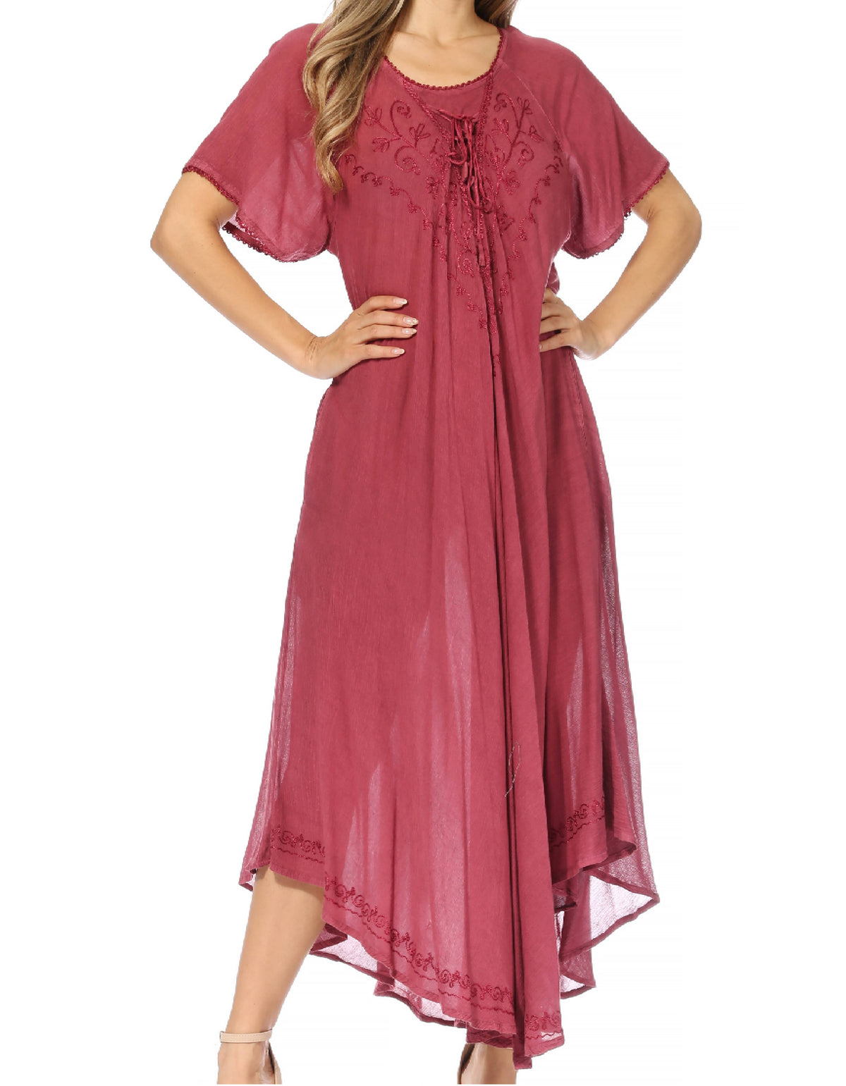 Sakkas Lilia Embroidered Lace Up Bodice Relaxed Fit Maxi Sun Dress