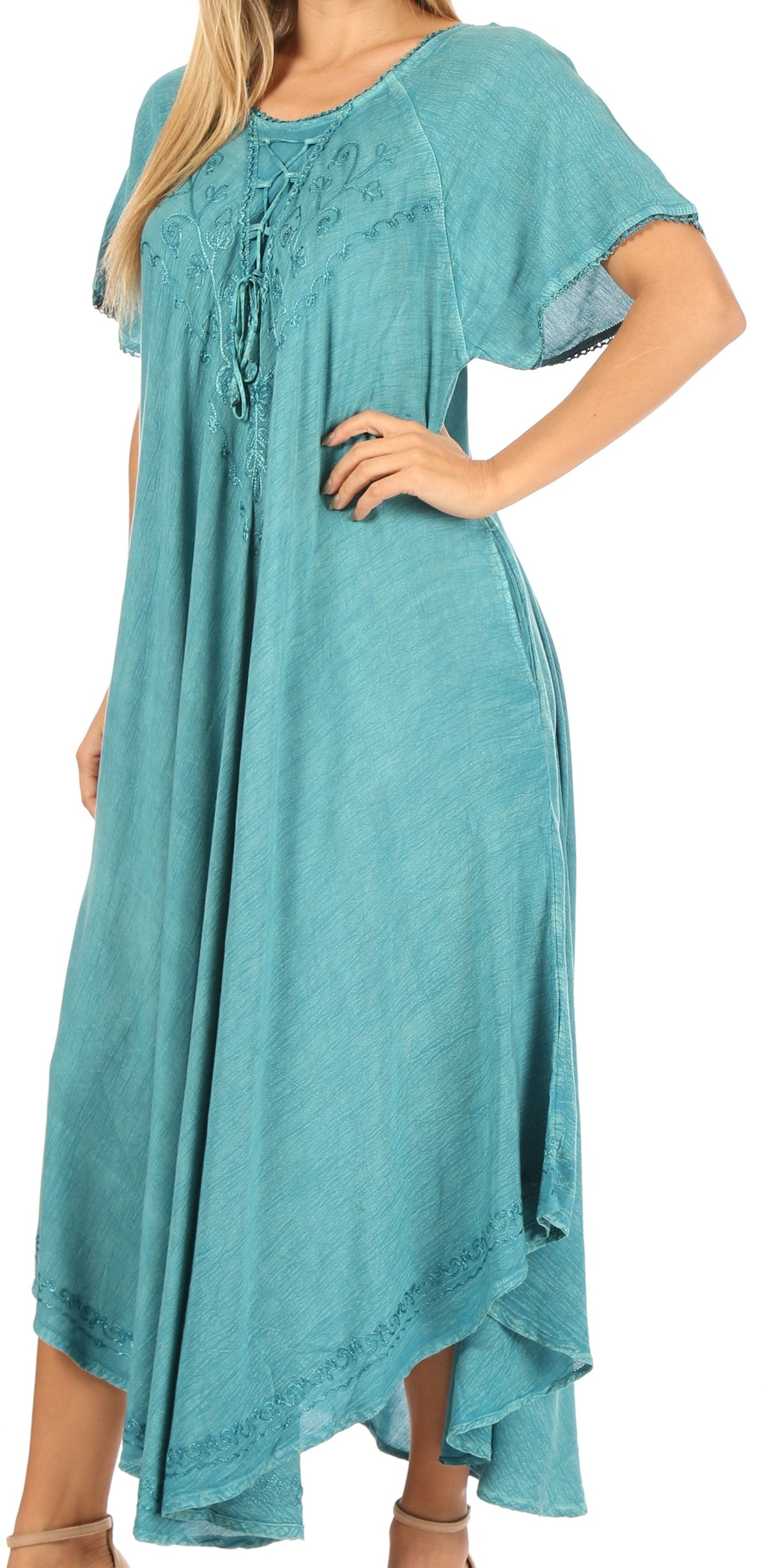 Sakkas Lilia Embroidered Lace Up Bodice Relaxed Fit Maxi Sun Dress