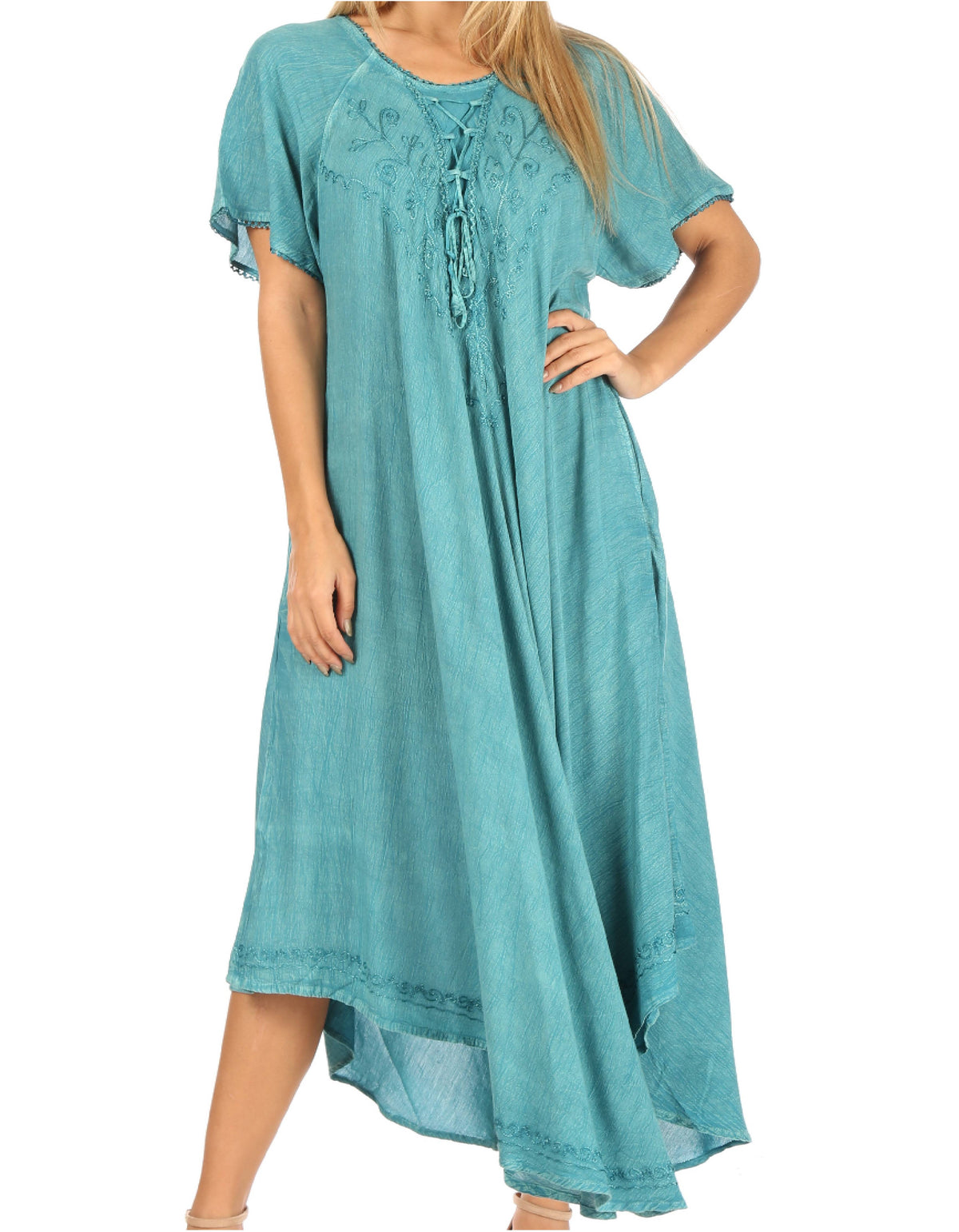 Sakkas Lilia Embroidered Lace Up Bodice Relaxed Fit Maxi Sun Dress