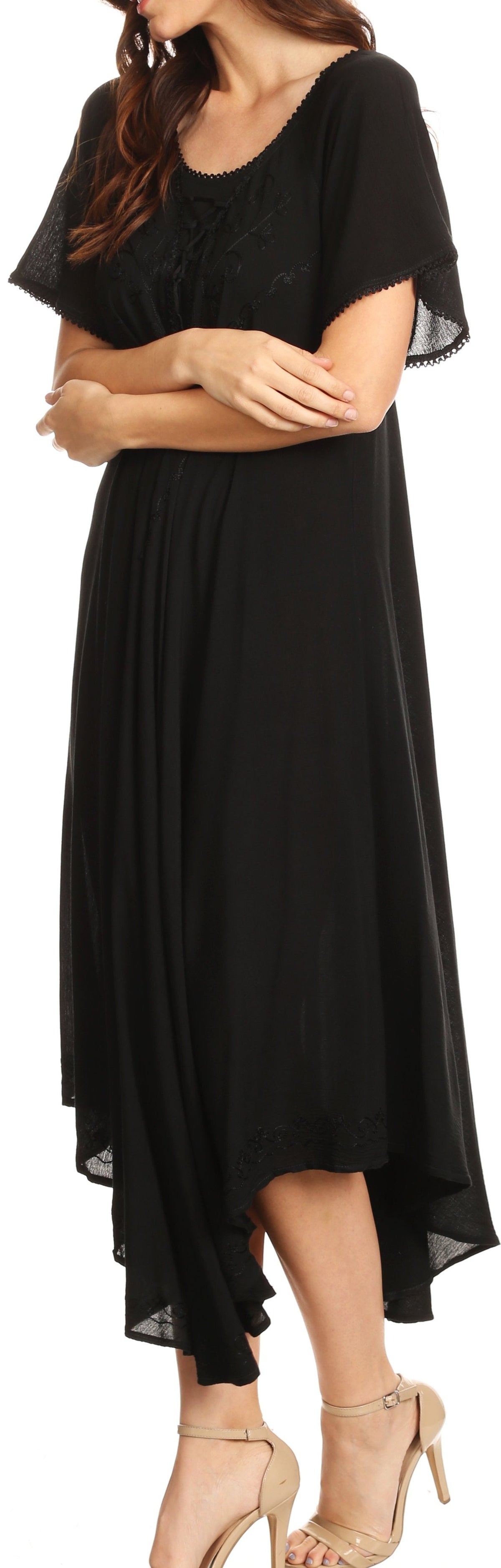 Sakkas Lilia Embroidered Lace Up Bodice Relaxed Fit Maxi Sun Dress