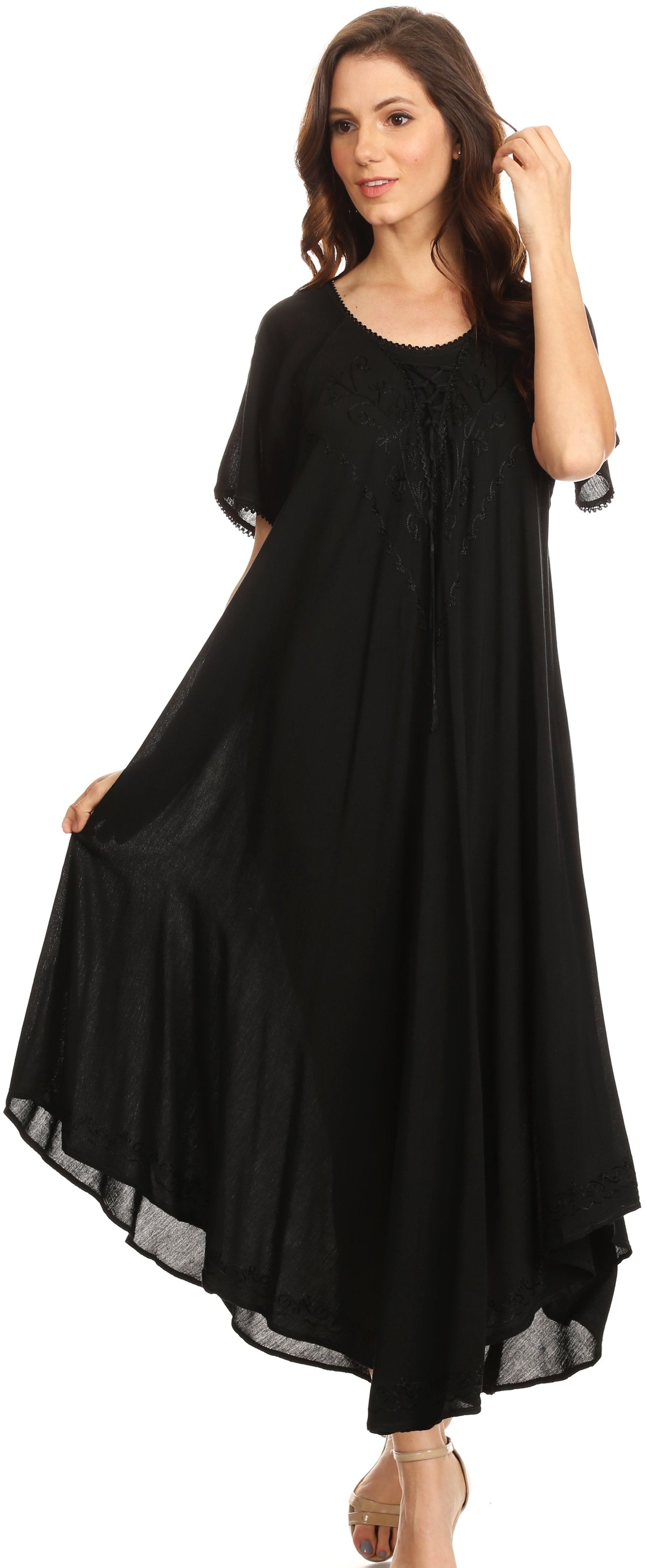 Sakkas Lilia Embroidered Lace Up Bodice Relaxed Fit Maxi Sun Dress