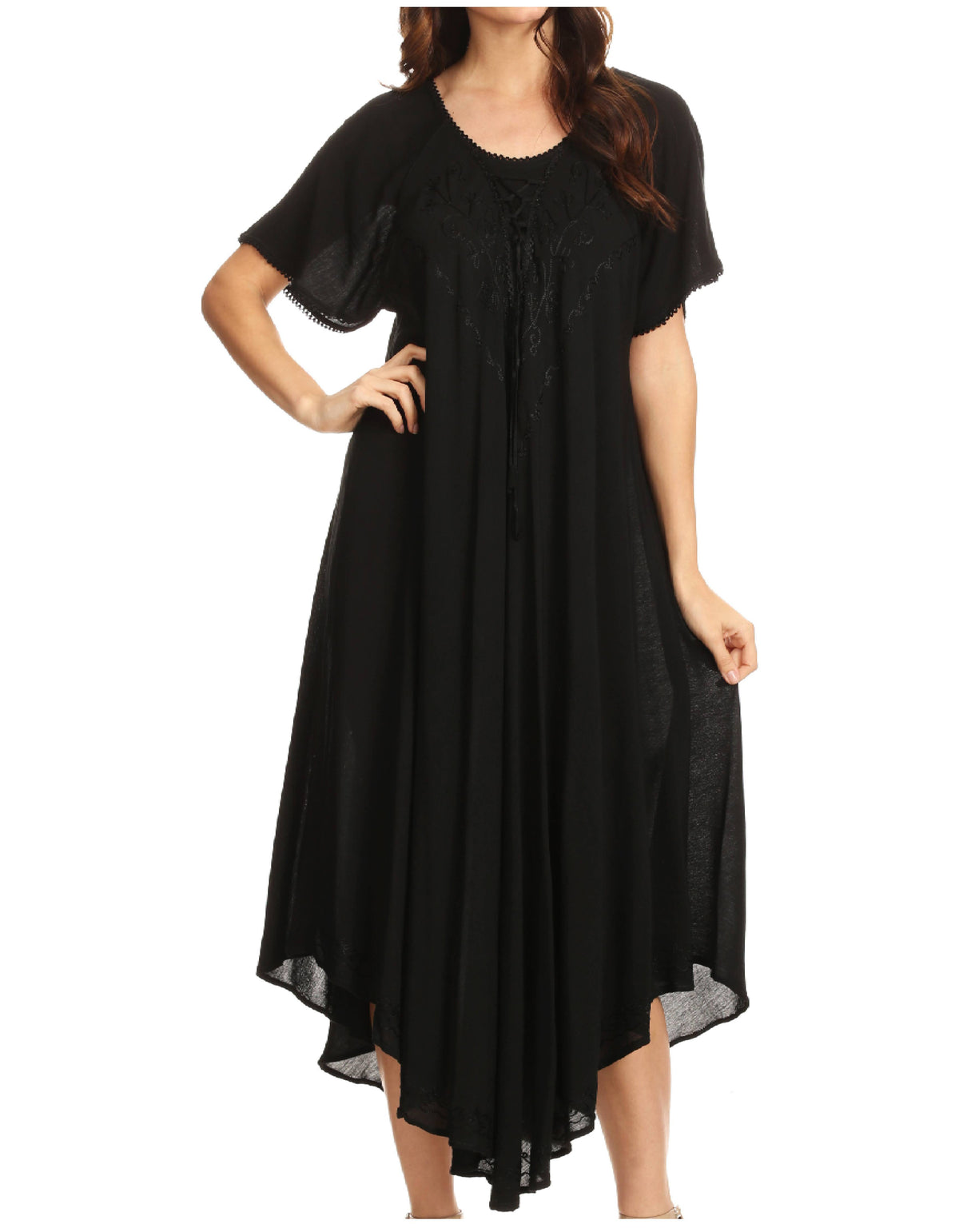 Sakkas Lilia Embroidered Lace Up Bodice Relaxed Fit Maxi Sun Dress