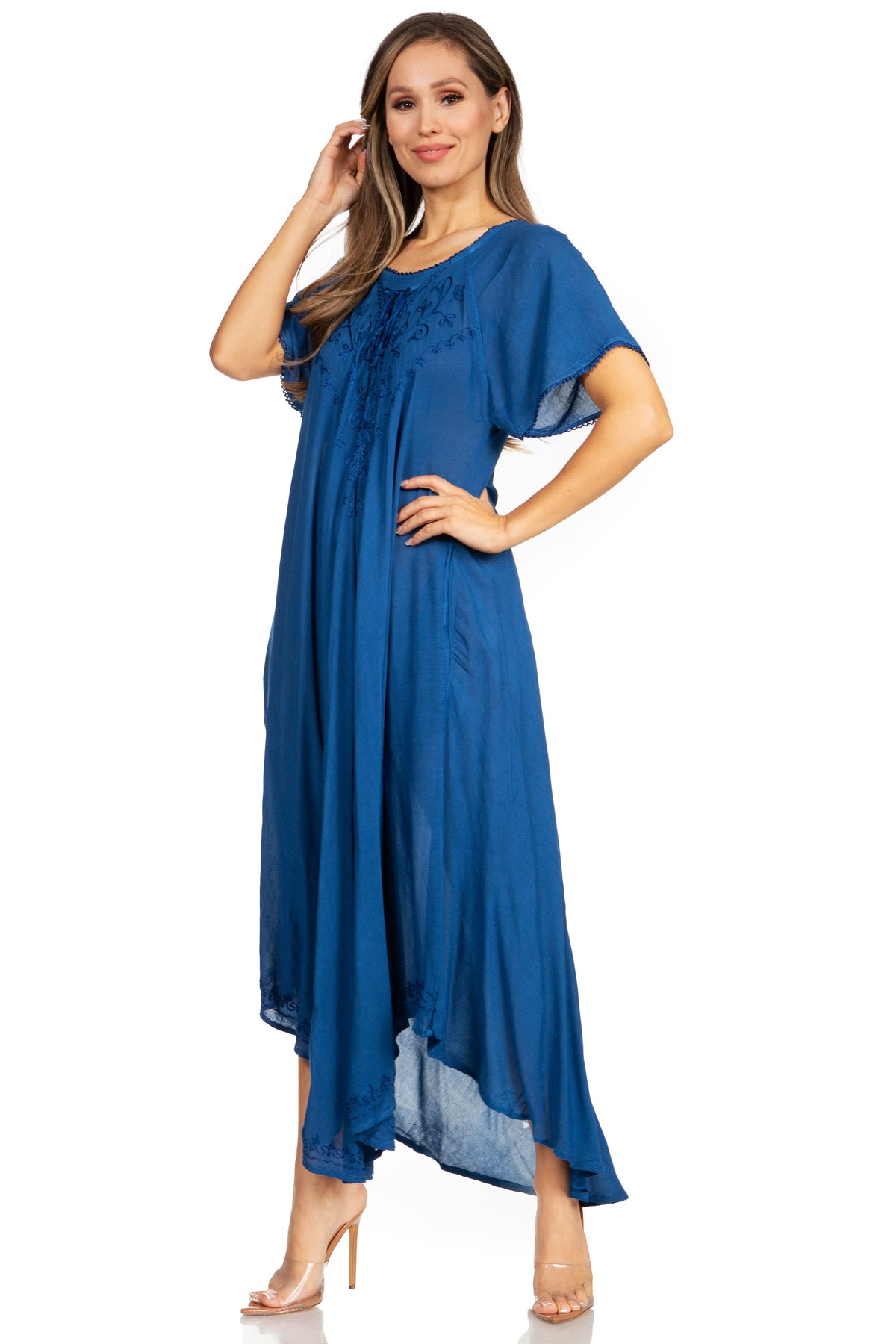Sakkas Lilia Embroidered Lace Up Bodice Relaxed Fit Maxi Sun Dress