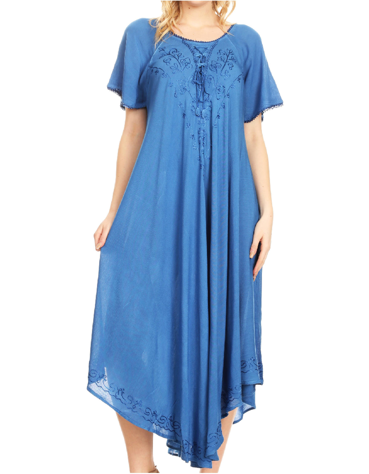 Sakkas Lilia Embroidered Lace Up Bodice Relaxed Fit Maxi Sun Dress