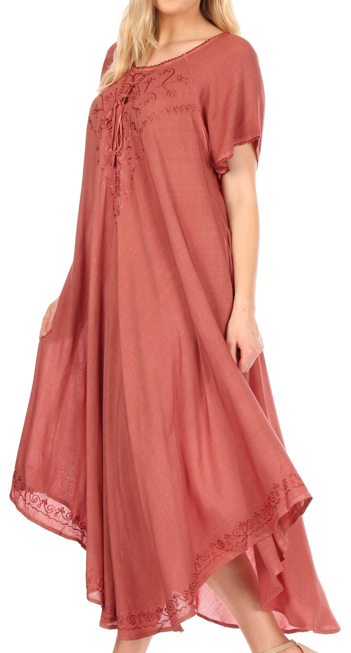Sakkas Lilia Embroidered Lace Up Bodice Relaxed Fit Maxi Sun Dress