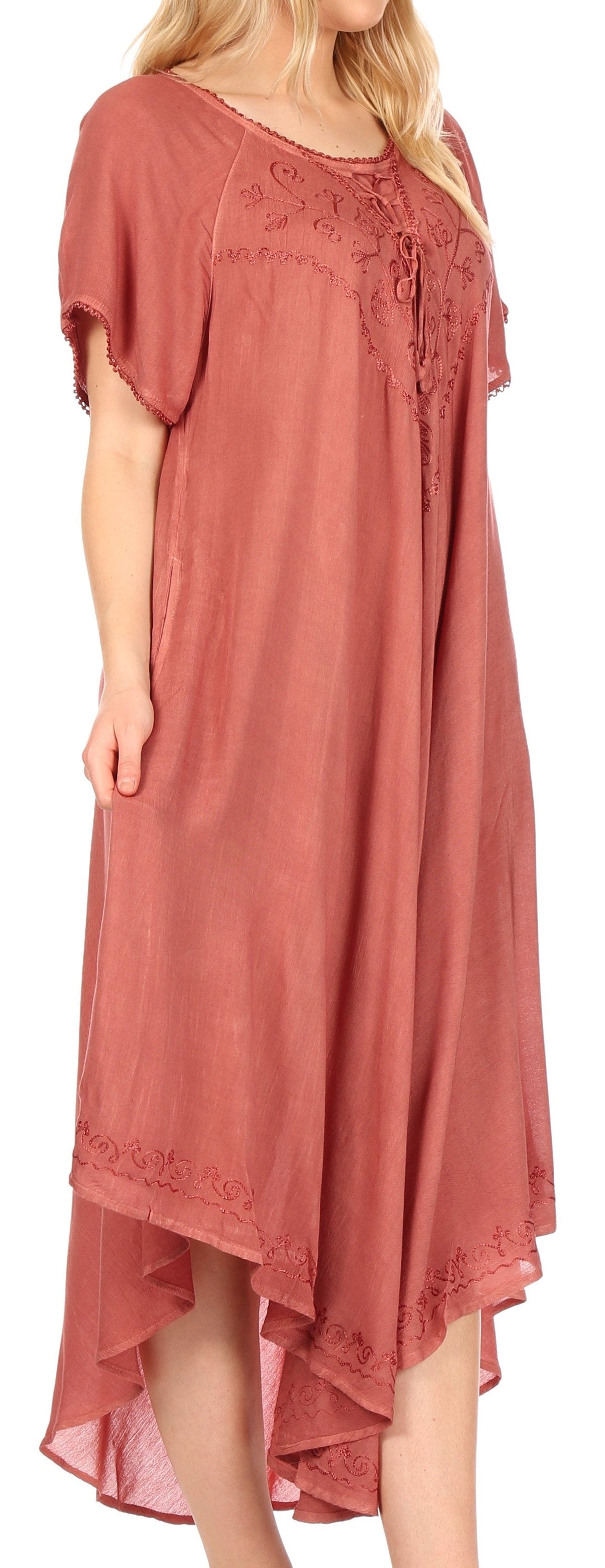 Sakkas Lilia Embroidered Lace Up Bodice Relaxed Fit Maxi Sun Dress
