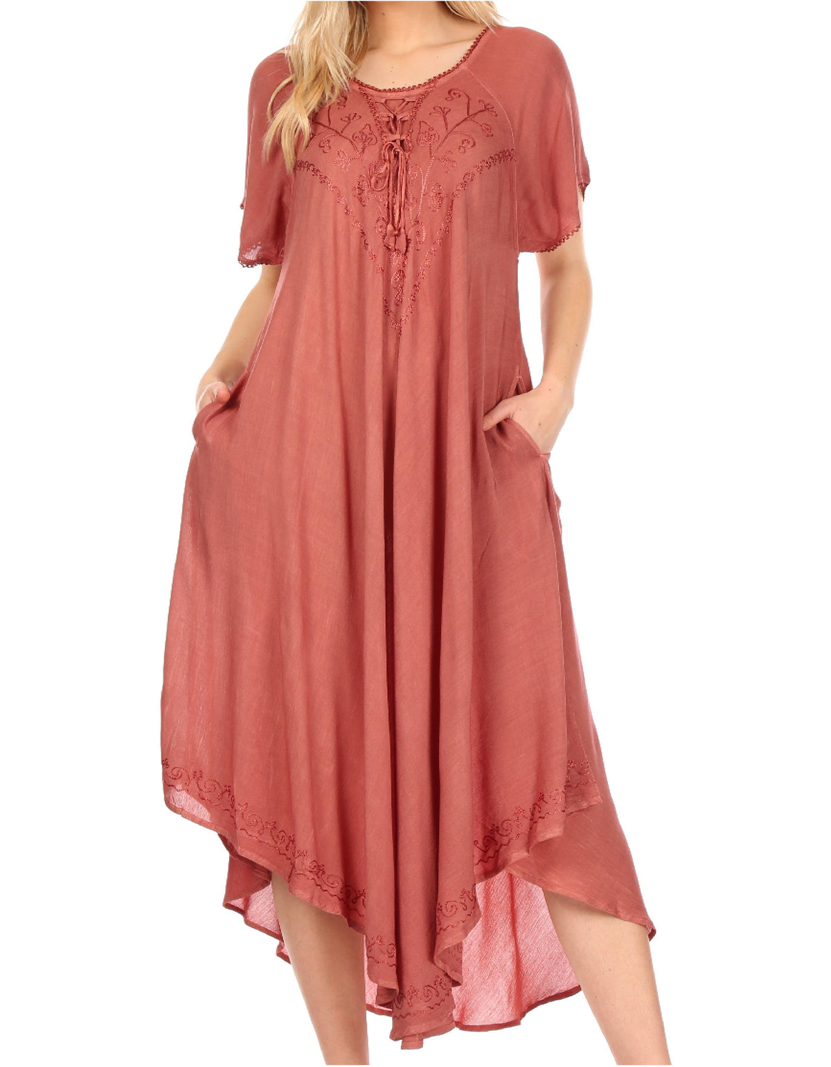 Sakkas Lilia Embroidered Lace Up Bodice Relaxed Fit Maxi Sun Dress
