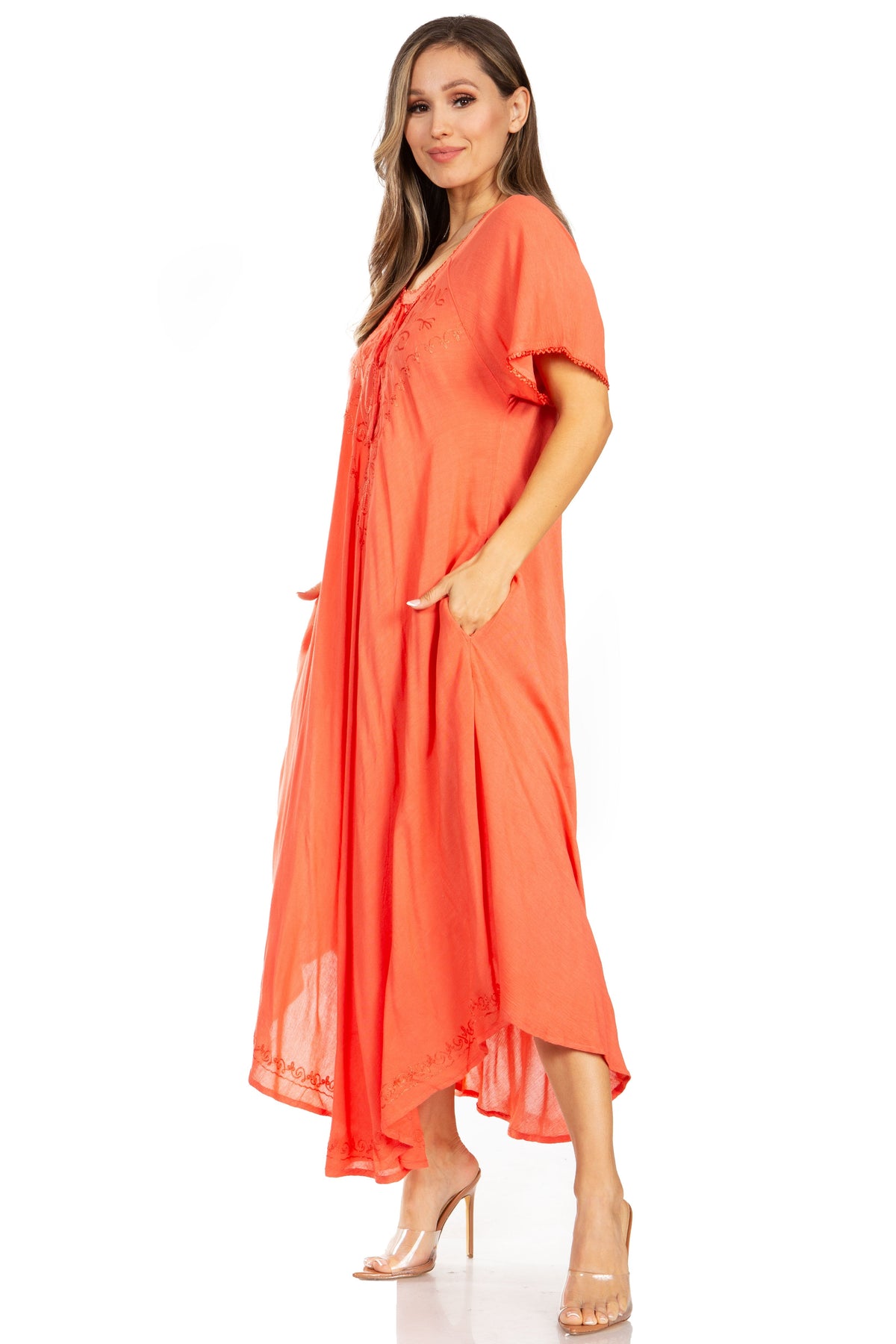 Sakkas Lilia Embroidered Lace Up Bodice Relaxed Fit Maxi Sun Dress