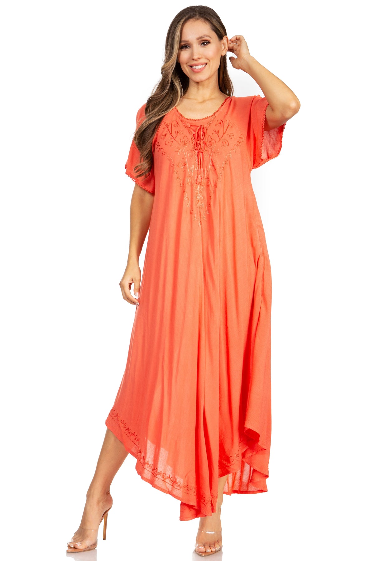 Sakkas Lilia Embroidered Lace Up Bodice Relaxed Fit Maxi Sun Dress