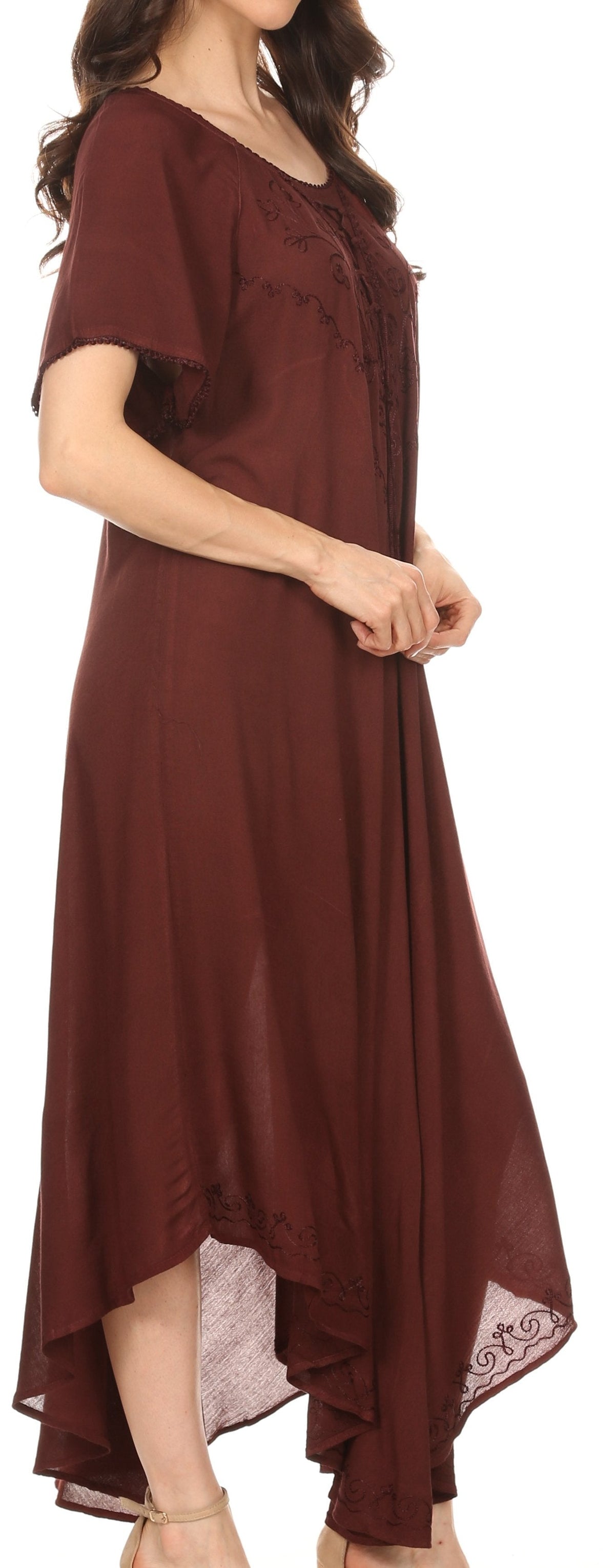 Sakkas Lilia Embroidered Lace Up Bodice Relaxed Fit Maxi Sun Dress