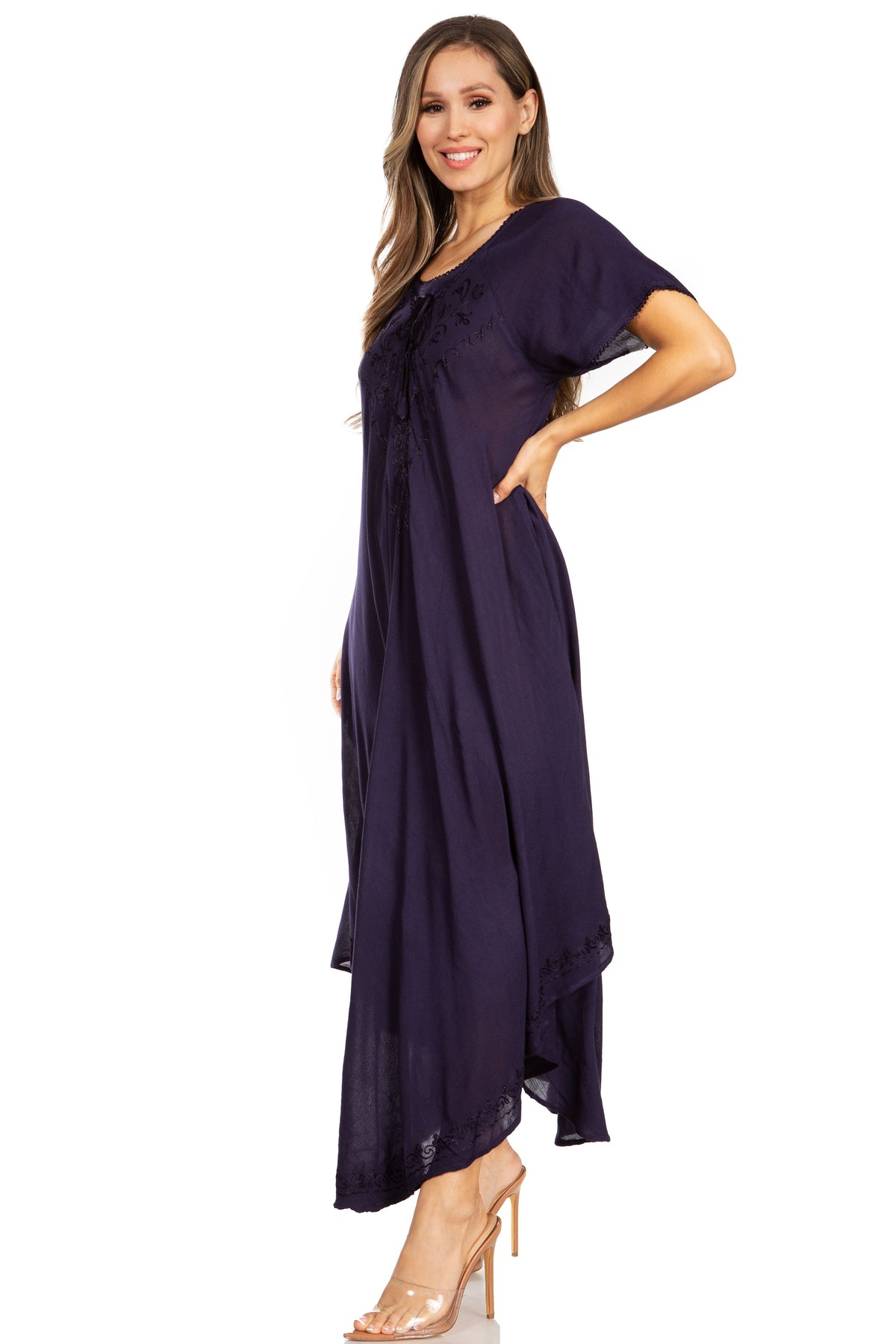 Sakkas Lilia Embroidered Lace Up Bodice Relaxed Fit Maxi Sun Dress
