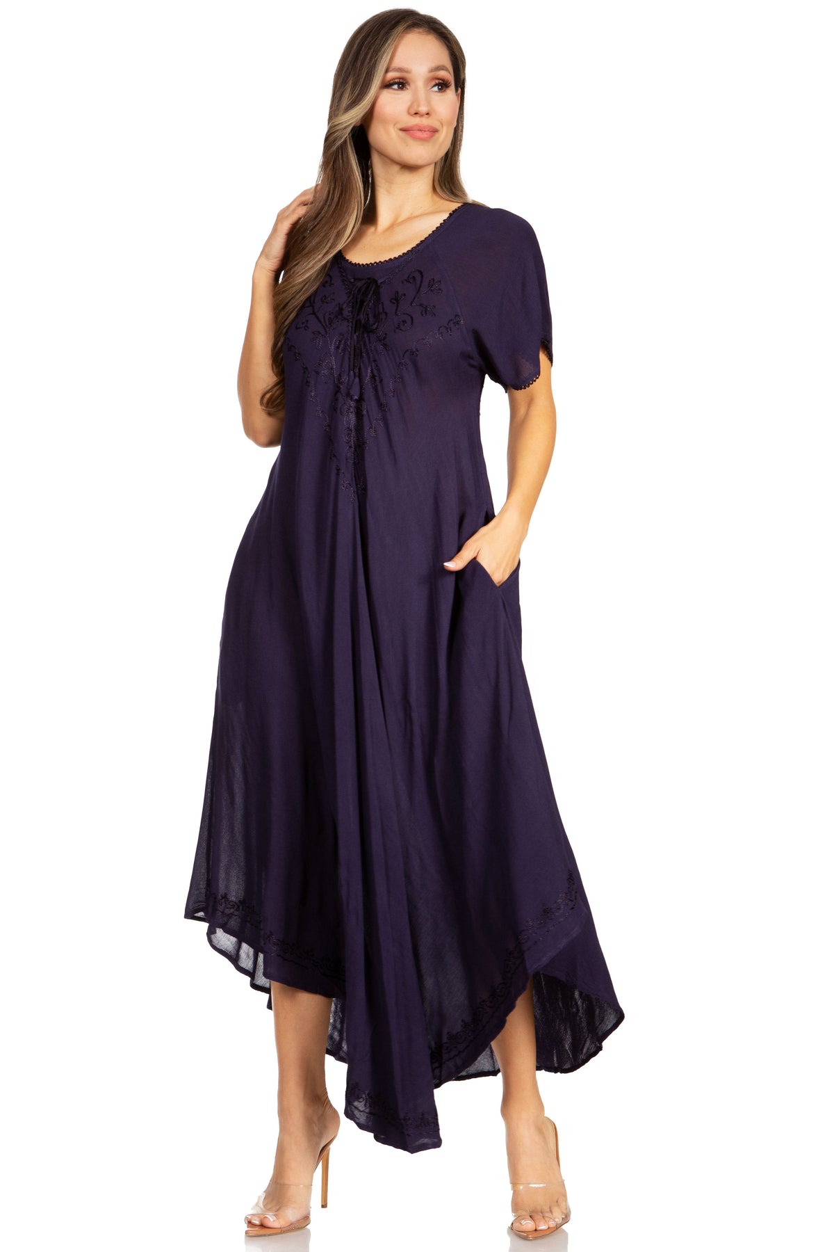 Sakkas Lilia Embroidered Lace Up Bodice Relaxed Fit Maxi Sun Dress