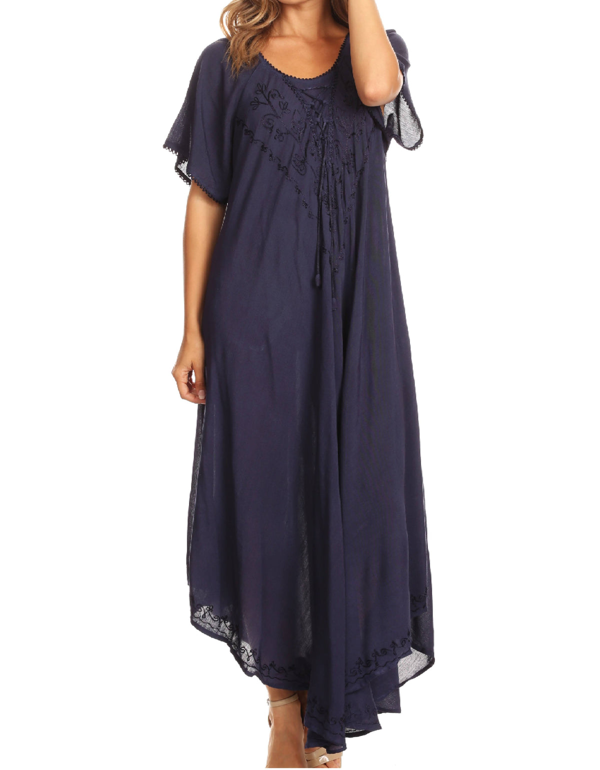 Sakkas Lilia Embroidered Lace Up Bodice Relaxed Fit Maxi Sun Dress