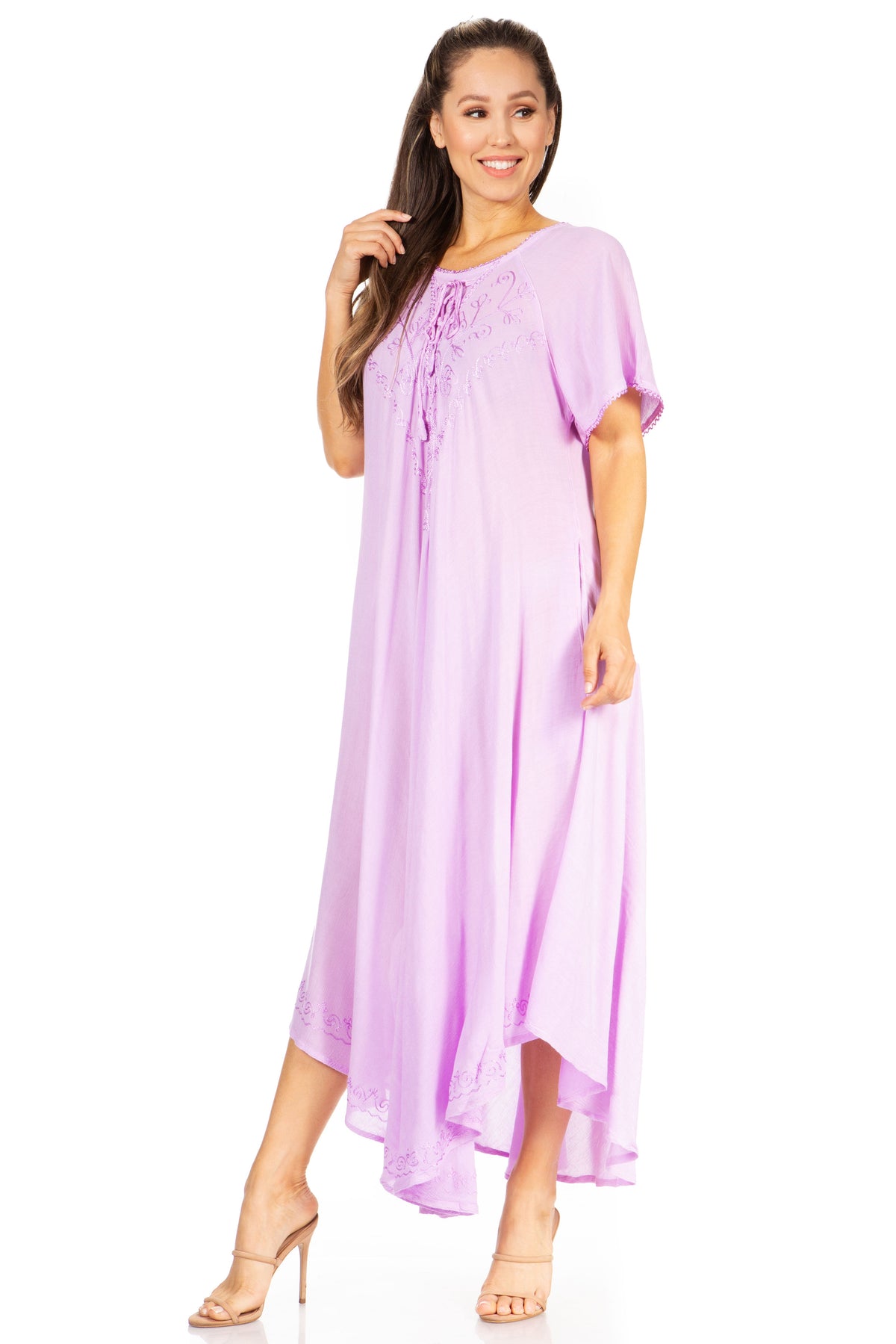 Sakkas Lilia Embroidered Lace Up Bodice Relaxed Fit Maxi Sun Dress