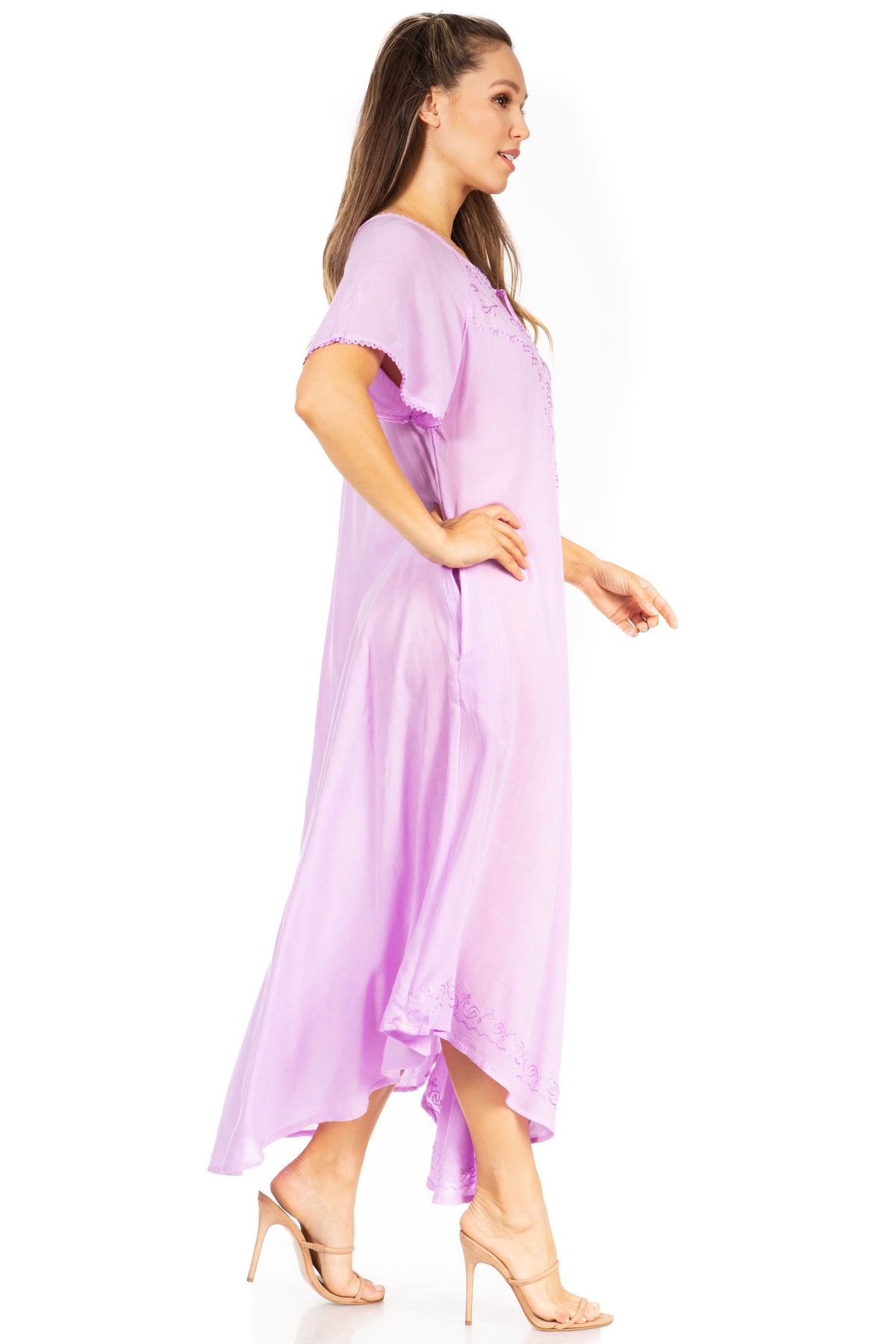 Sakkas Lilia Embroidered Lace Up Bodice Relaxed Fit Maxi Sun Dress