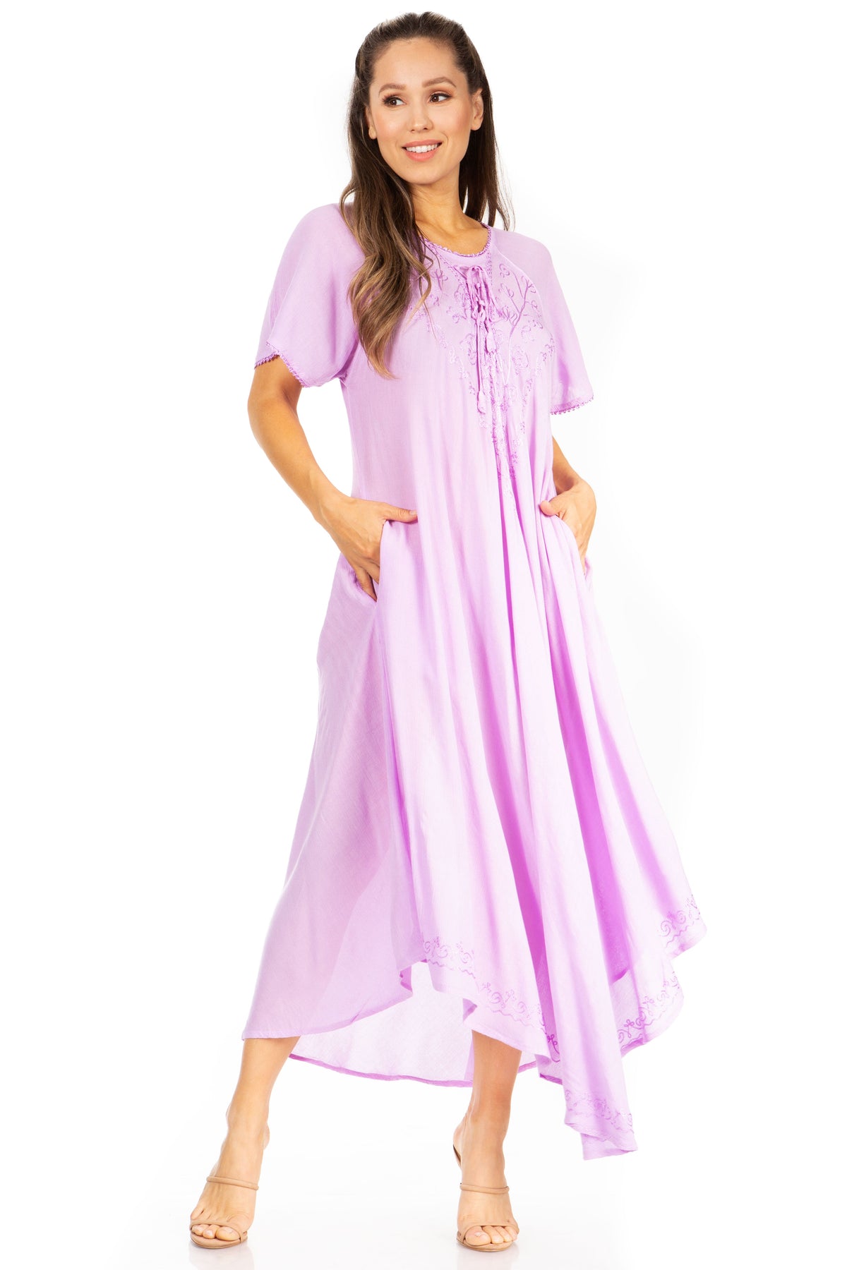 Sakkas Lilia Embroidered Lace Up Bodice Relaxed Fit Maxi Sun Dress