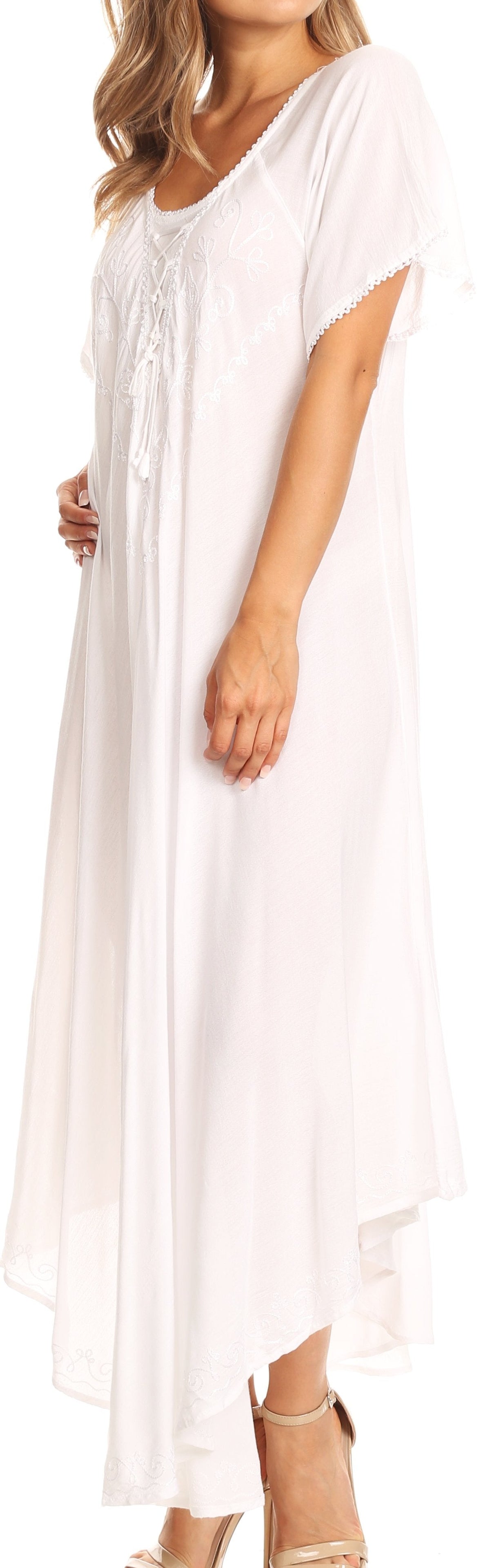 Sakkas Lilia Embroidered Lace Up Bodice Relaxed Fit Maxi Sun Dress