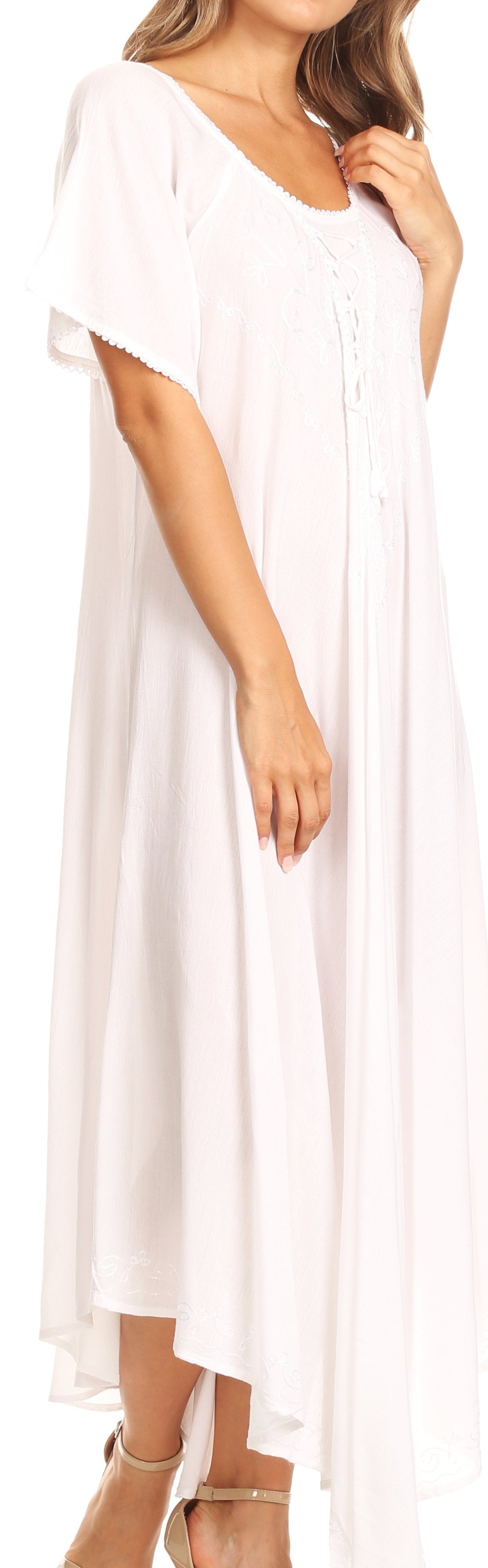 Sakkas Lilia Embroidered Lace Up Bodice Relaxed Fit Maxi Sun Dress