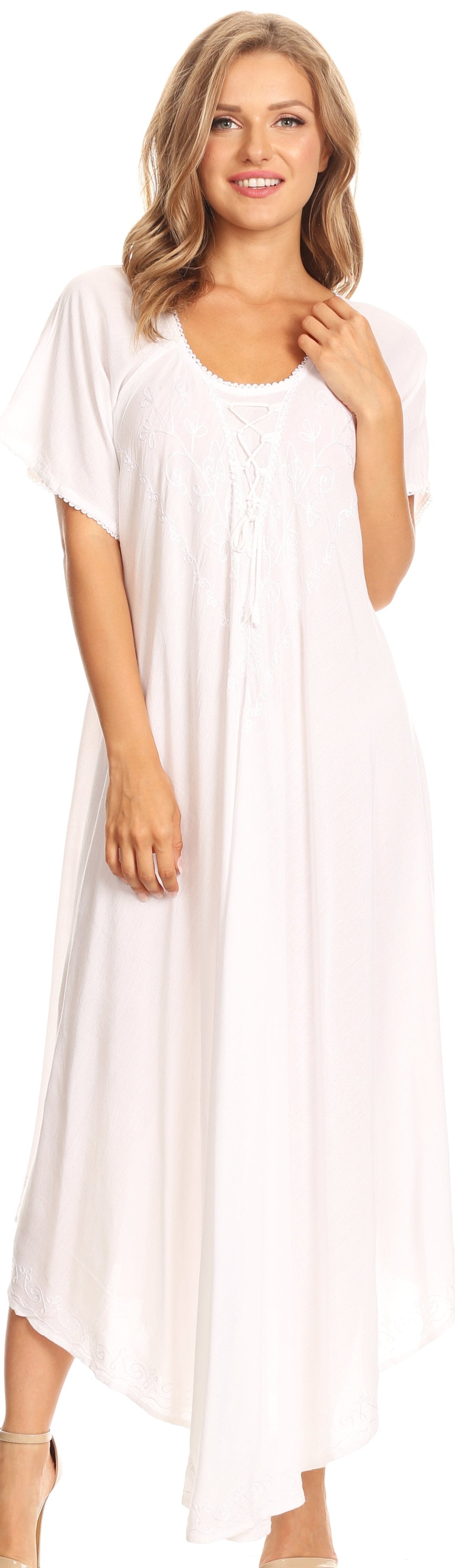 Sakkas Lilia Embroidered Lace Up Bodice Relaxed Fit Maxi Sun Dress
