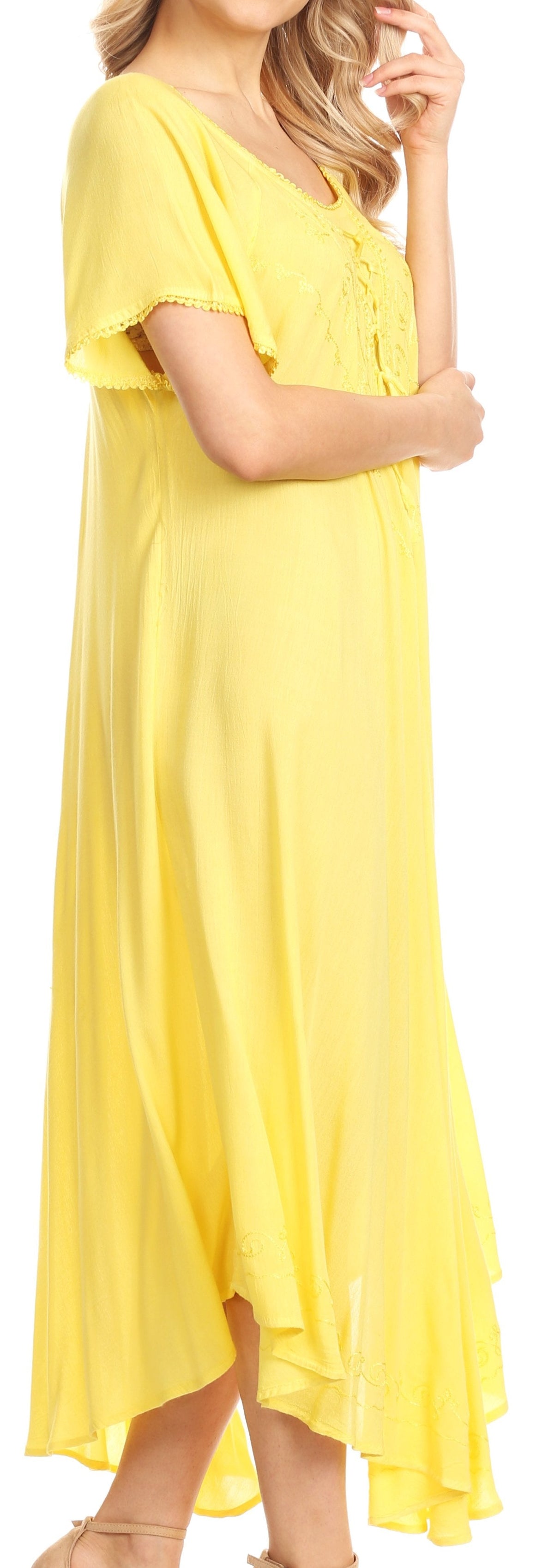 Sakkas Lilia Embroidered Lace Up Bodice Relaxed Fit Maxi Sun Dress