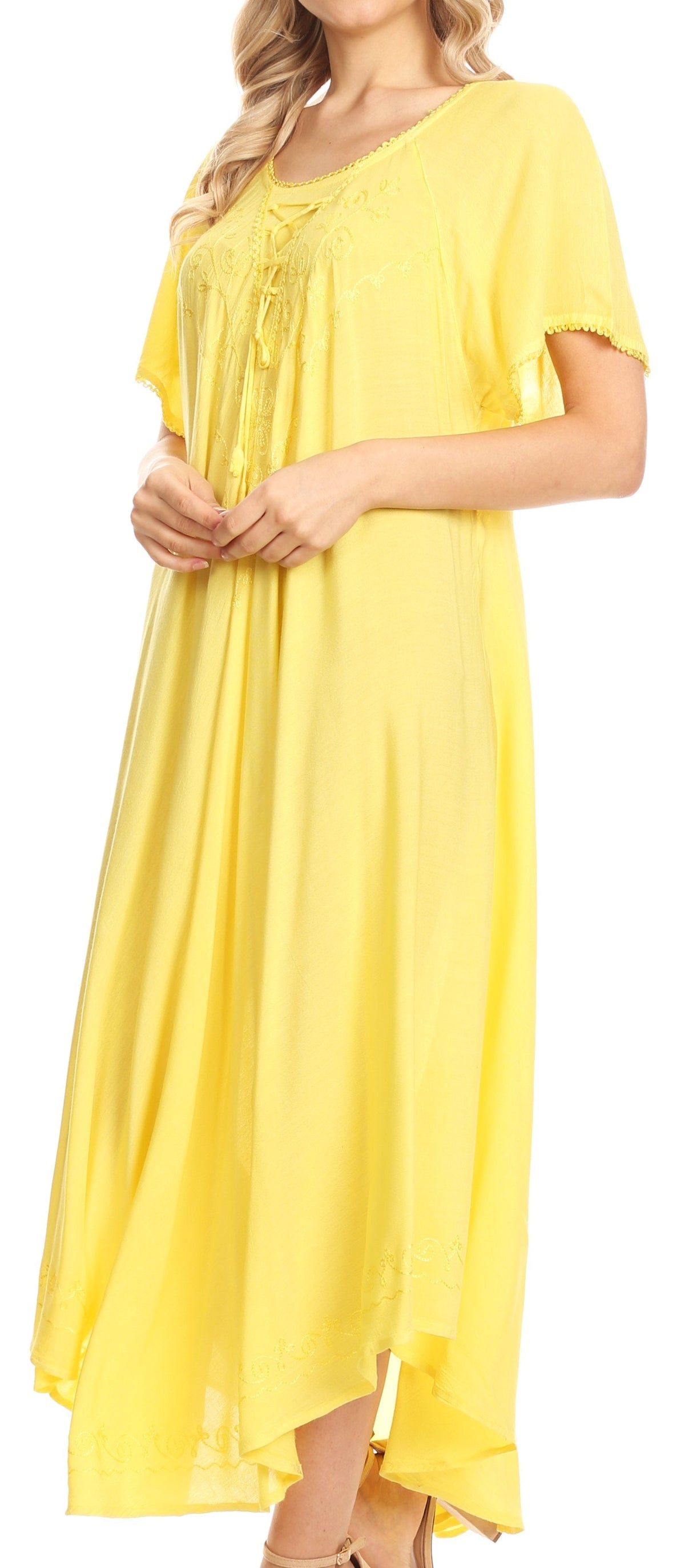 Sakkas Lilia Embroidered Lace Up Bodice Relaxed Fit Maxi Sun Dress