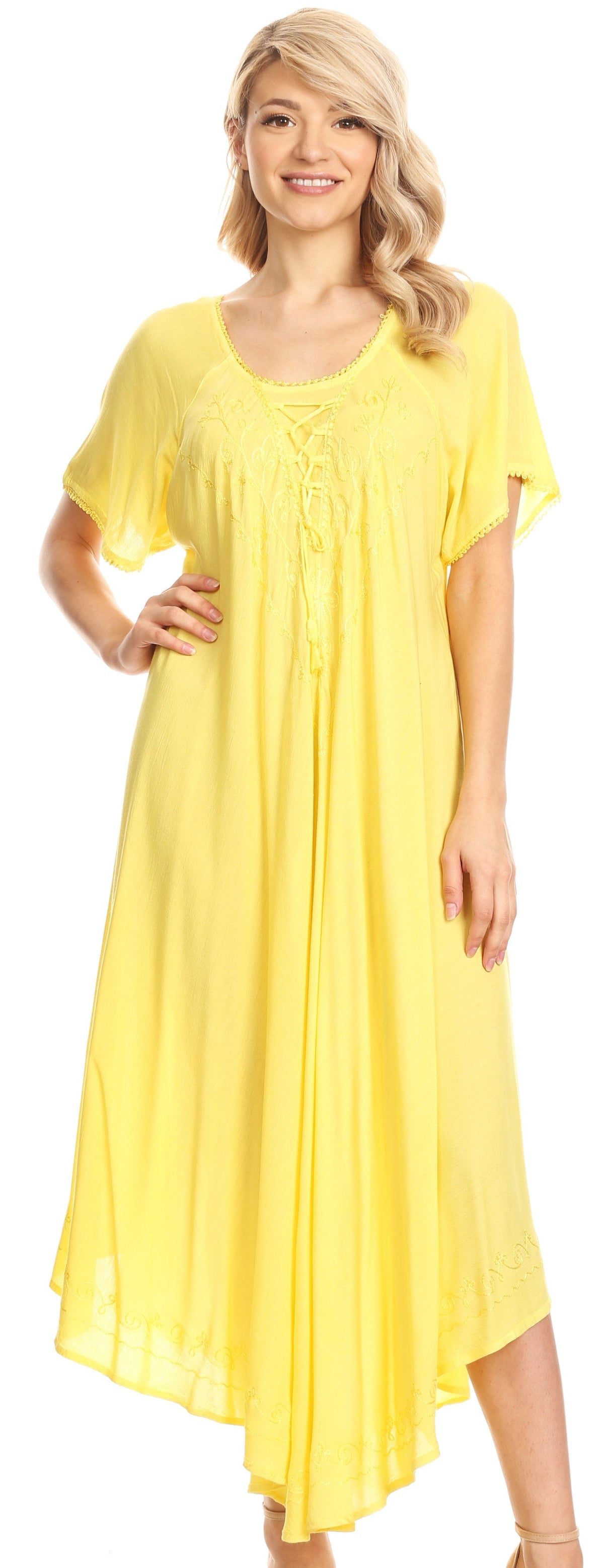 Sakkas Lilia Embroidered Lace Up Bodice Relaxed Fit Maxi Sun Dress
