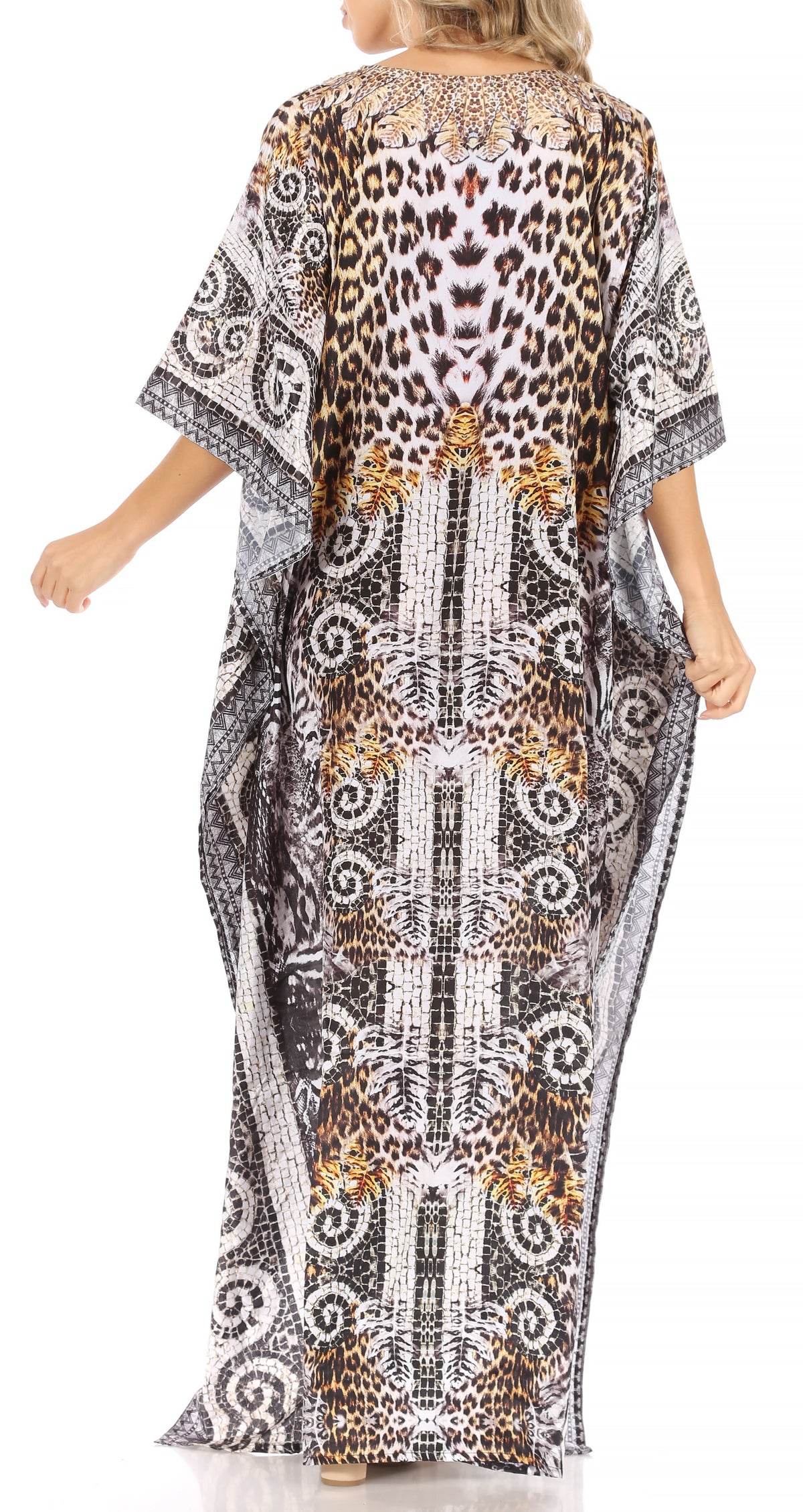 Sakkas Anahi Flowy Design V Neck Long Caftan Dress / Cover Up With Rhinestone