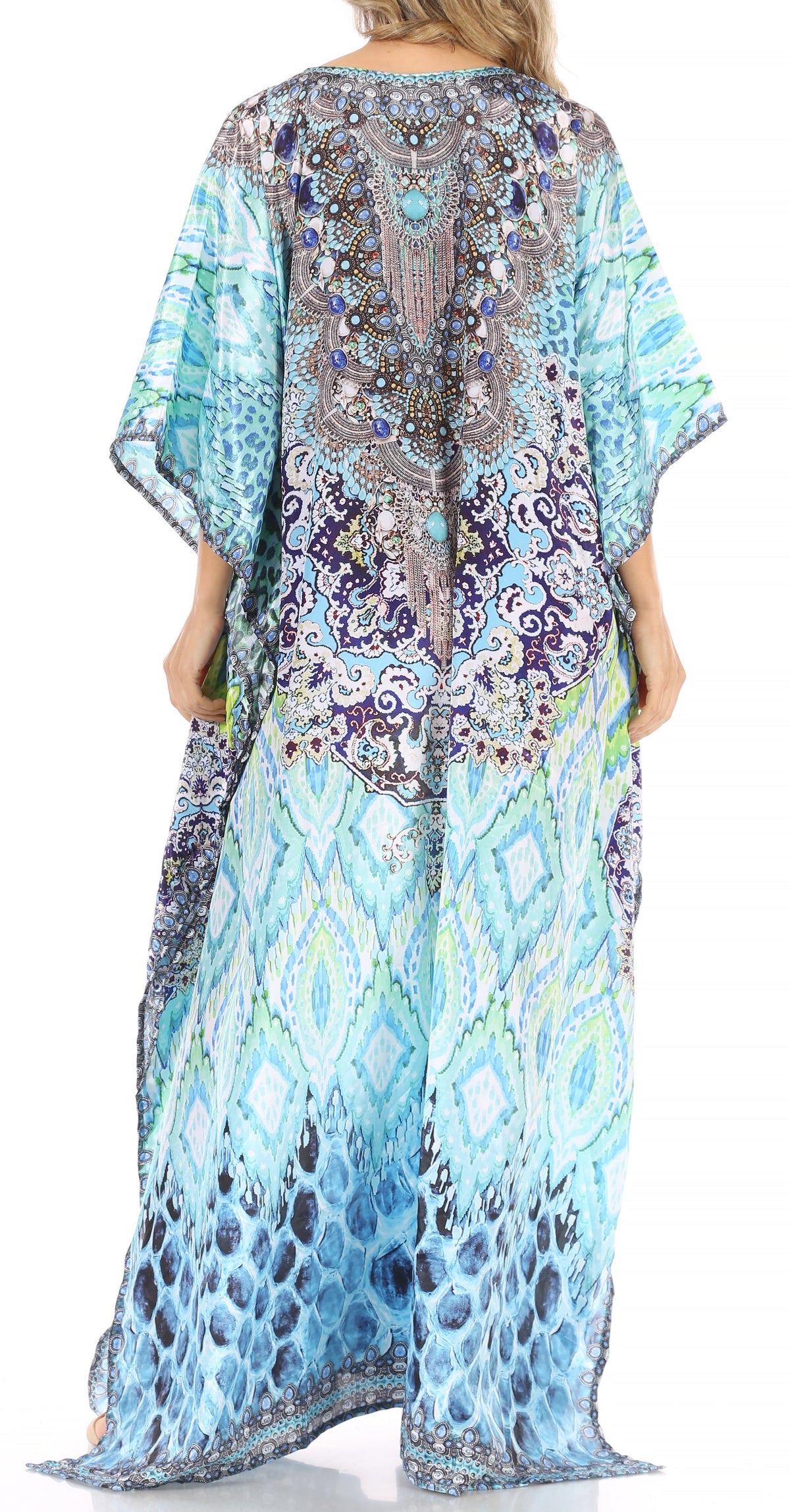 Sakkas Anahi Flowy Design V Neck Long Caftan Dress / Cover Up With Rhinestone