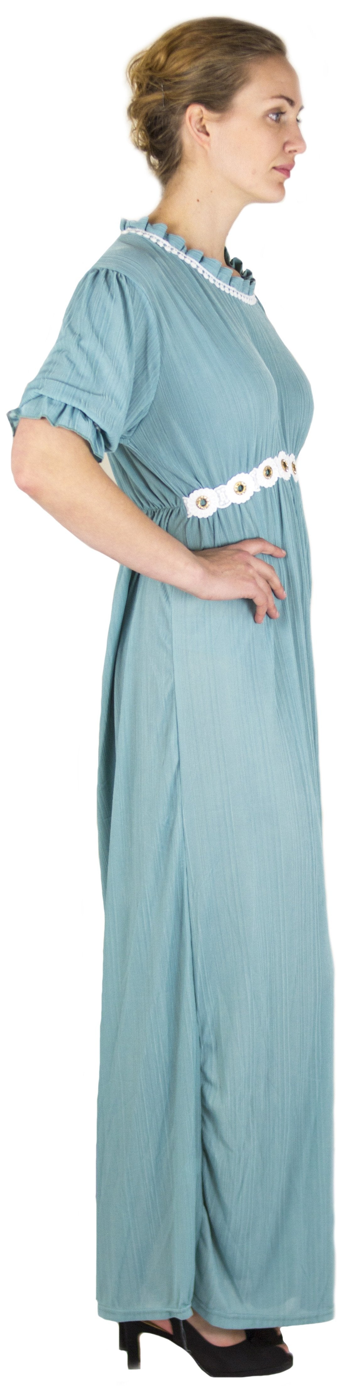 Sakkas Isabis Womens Casual Long Lace Modest Dress with Short Sleeves Stretchy