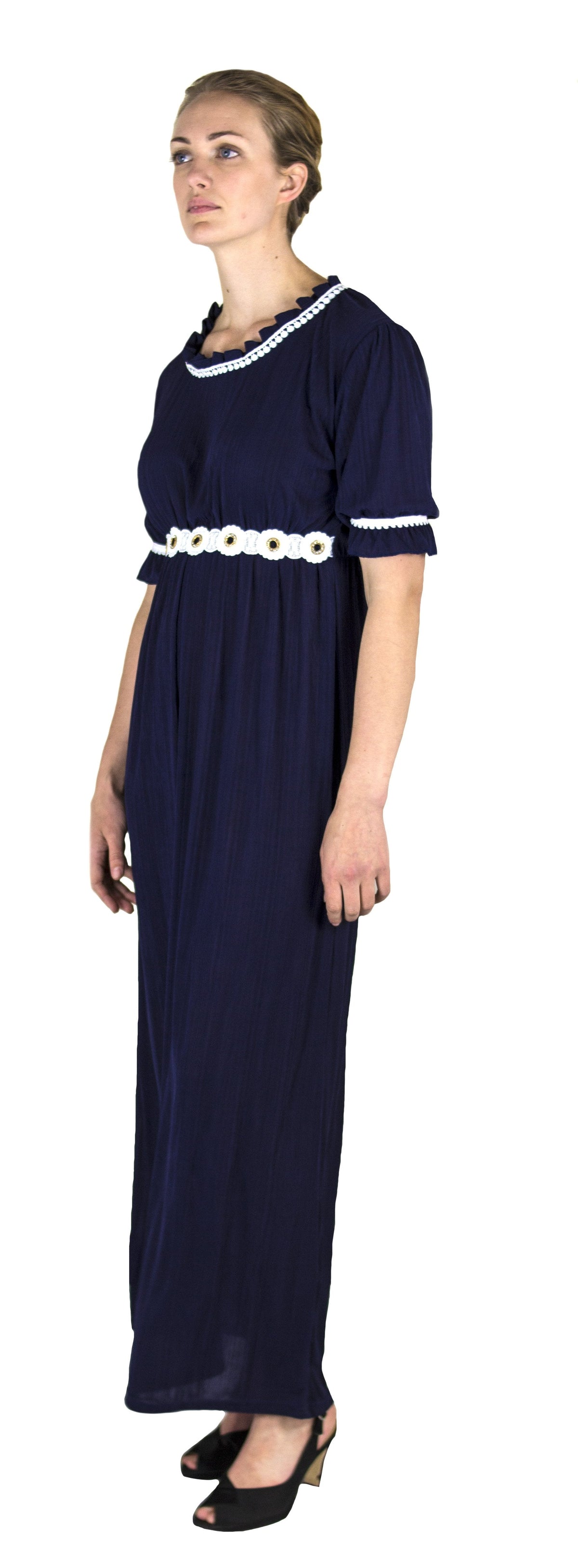 Sakkas Isabis Womens Casual Long Lace Modest Dress with Short Sleeves Stretchy