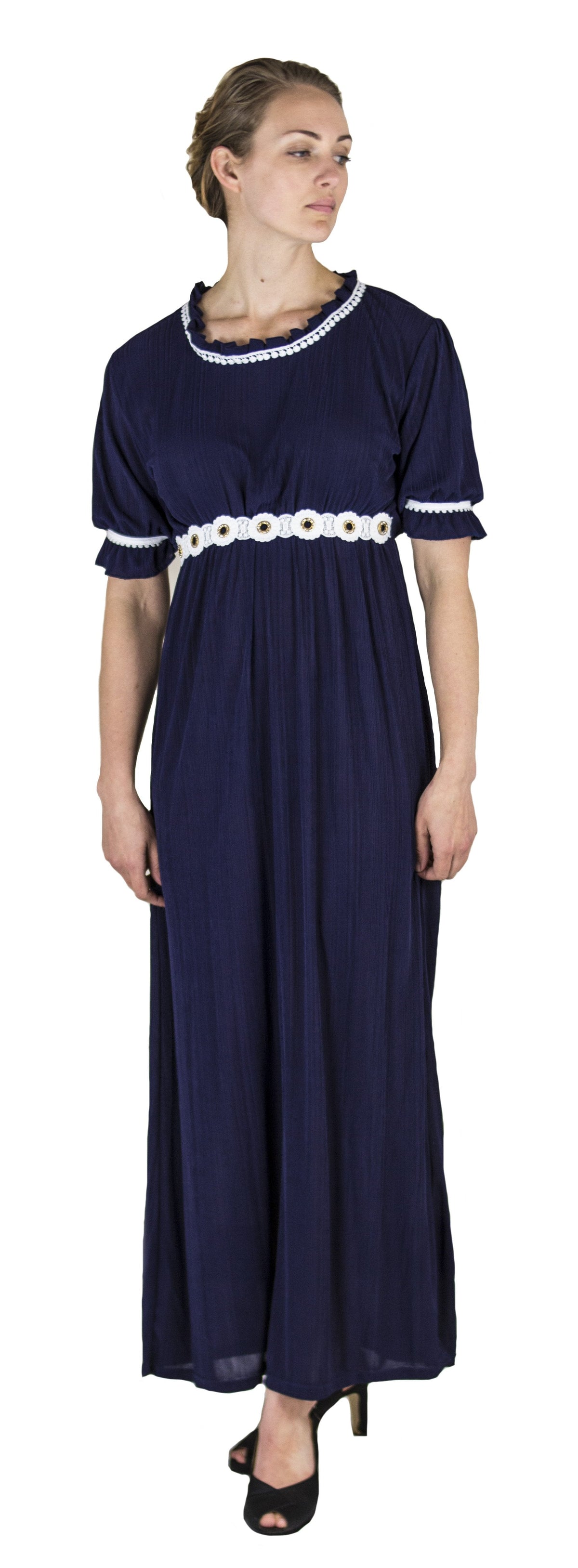 Sakkas Isabis Womens Casual Long Lace Modest Dress with Short Sleeves Stretchy