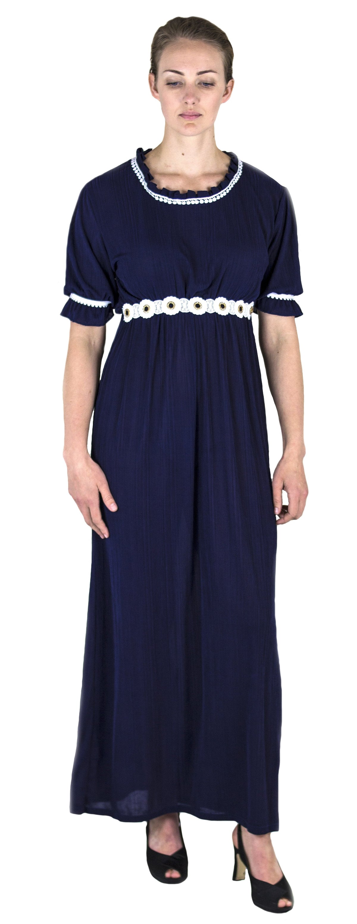 Sakkas Isabis Womens Casual Long Lace Modest Dress with Short Sleeves Stretchy