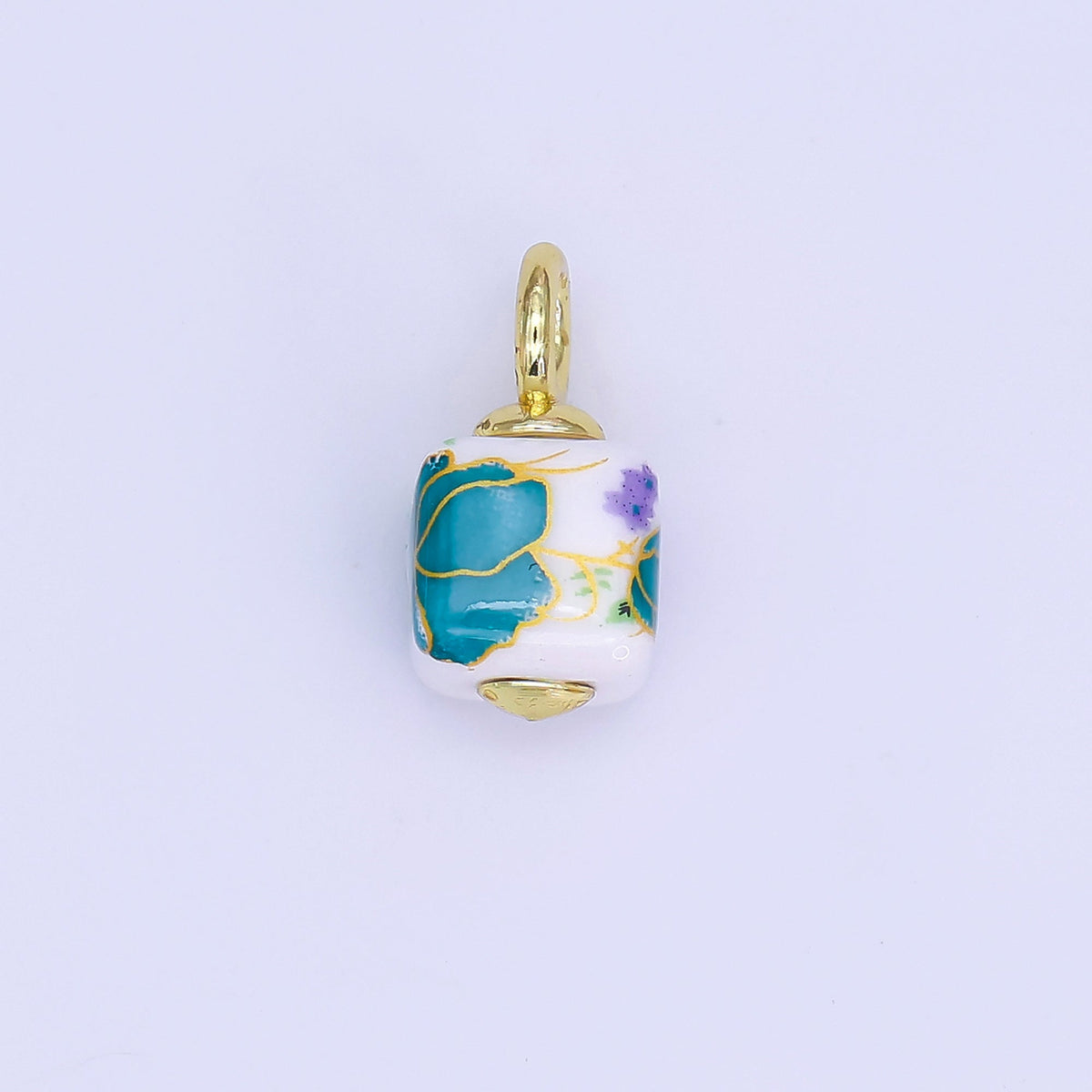 24K Gold Filled Green, Yellow, Purple, Red, Pink Flower Cube Ceramic Drop Pendant | E710 - E729