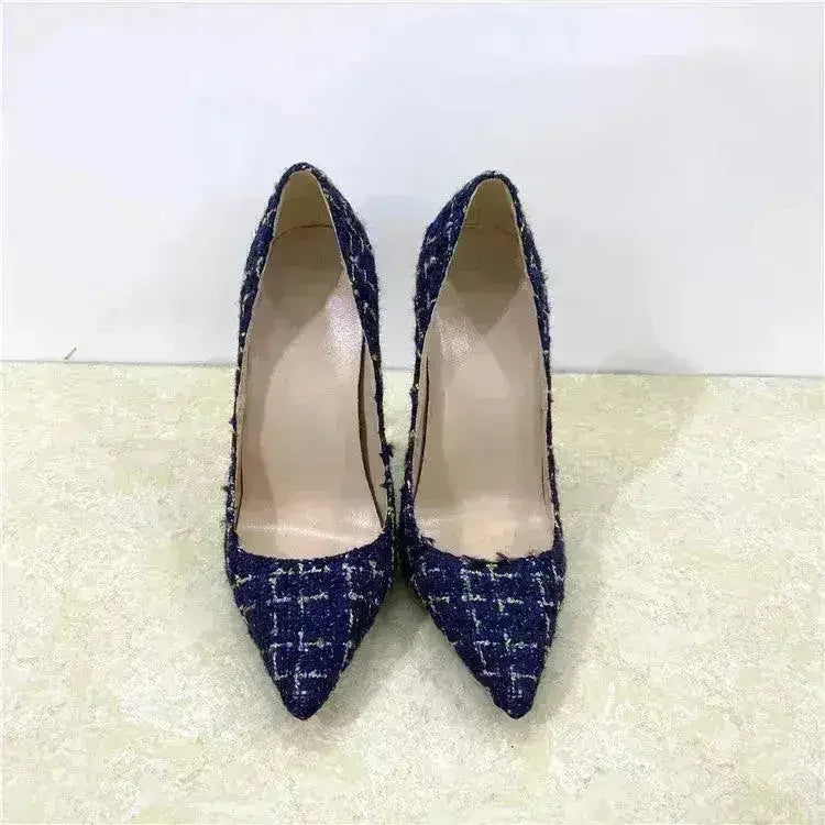 New Woven High Heels 12CM Pointed Toe Stiletto Pumps All-Match Women&