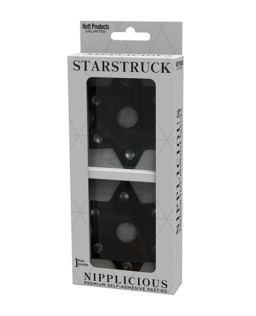 Nipplicious Starstruck Leather Pasties w/Studs & Nipple Hole - Black