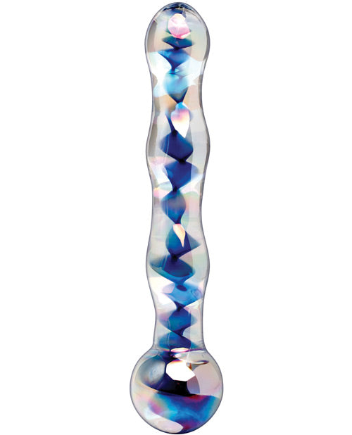 Icicles No 8 Realistic Dildo | Hand Blown Glass Dildo Massager | Clear Blue Swirls 7" Big Dildo