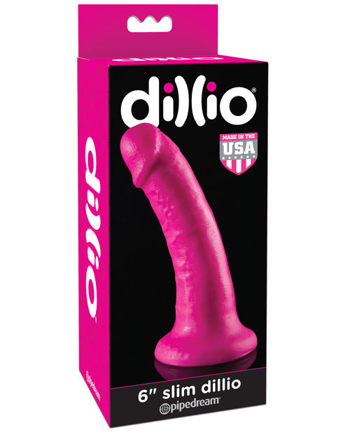 Dillio 6" Slim Large Dildo | Pink Dildo | Suction Cup Dildo | Slender Flexible Realistic Dildo