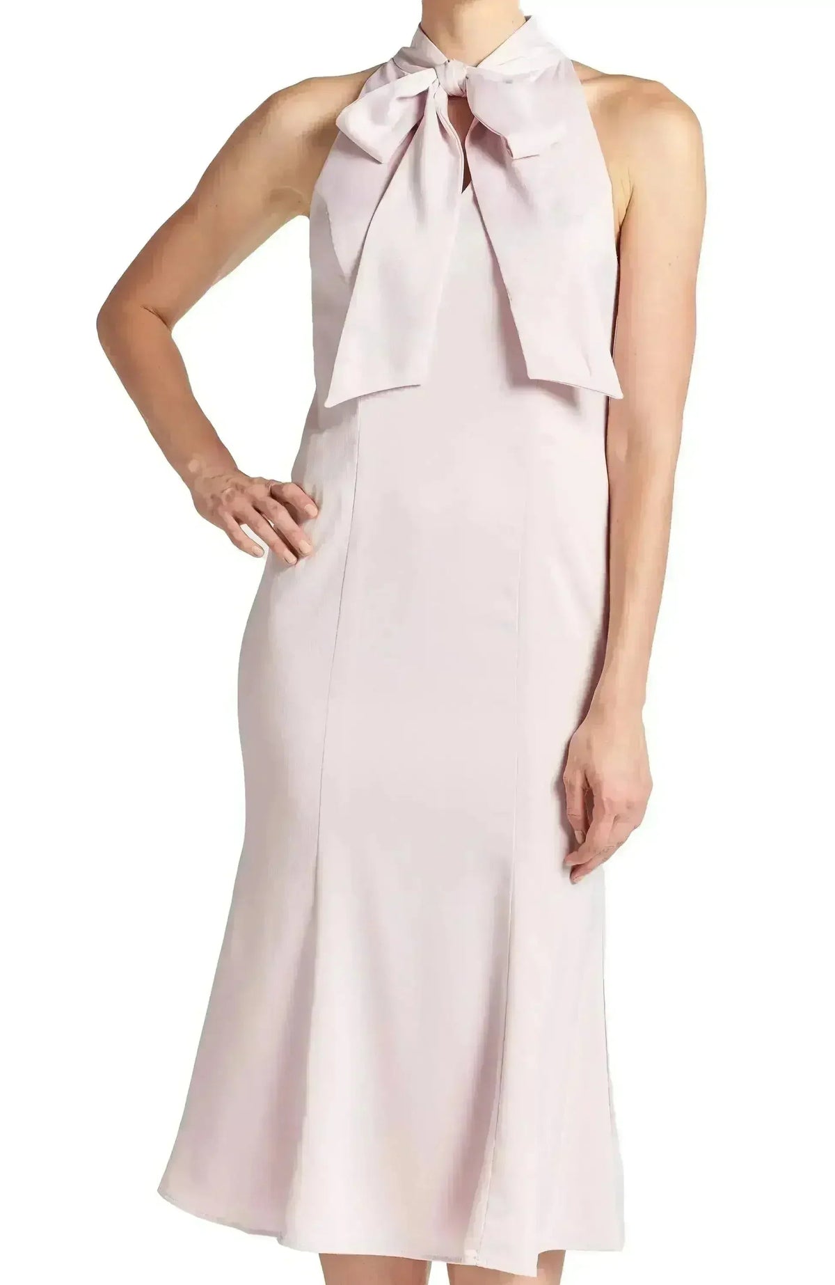 Eloise Dress - Stretch satin midi mermaid dress with neck tie rose