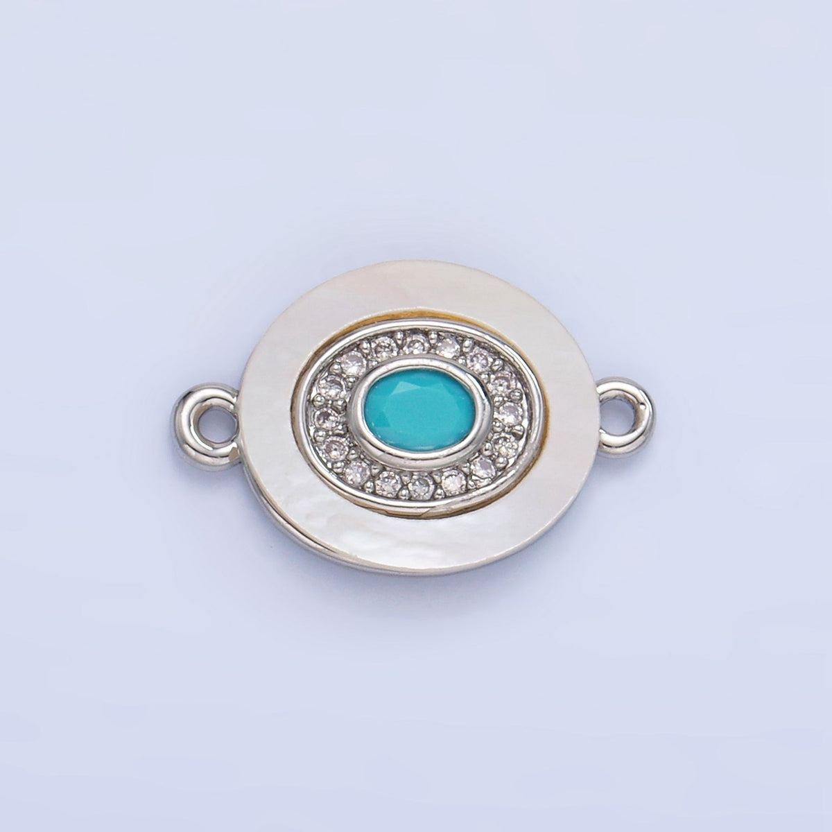 Colorful CZ Evil Eye Freshwater Pearl Gold Bezel Connector, Evil Eye Oval Shaped Gold Filled Double Bail Link Connector | F823