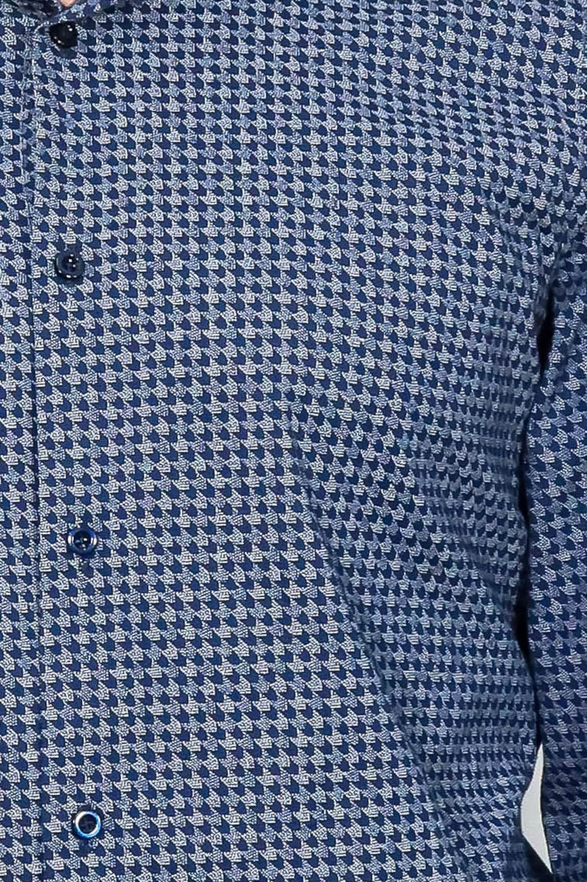 Houndstooth Pattern Slim Fit Navy Blue Men Shirt - Wessi