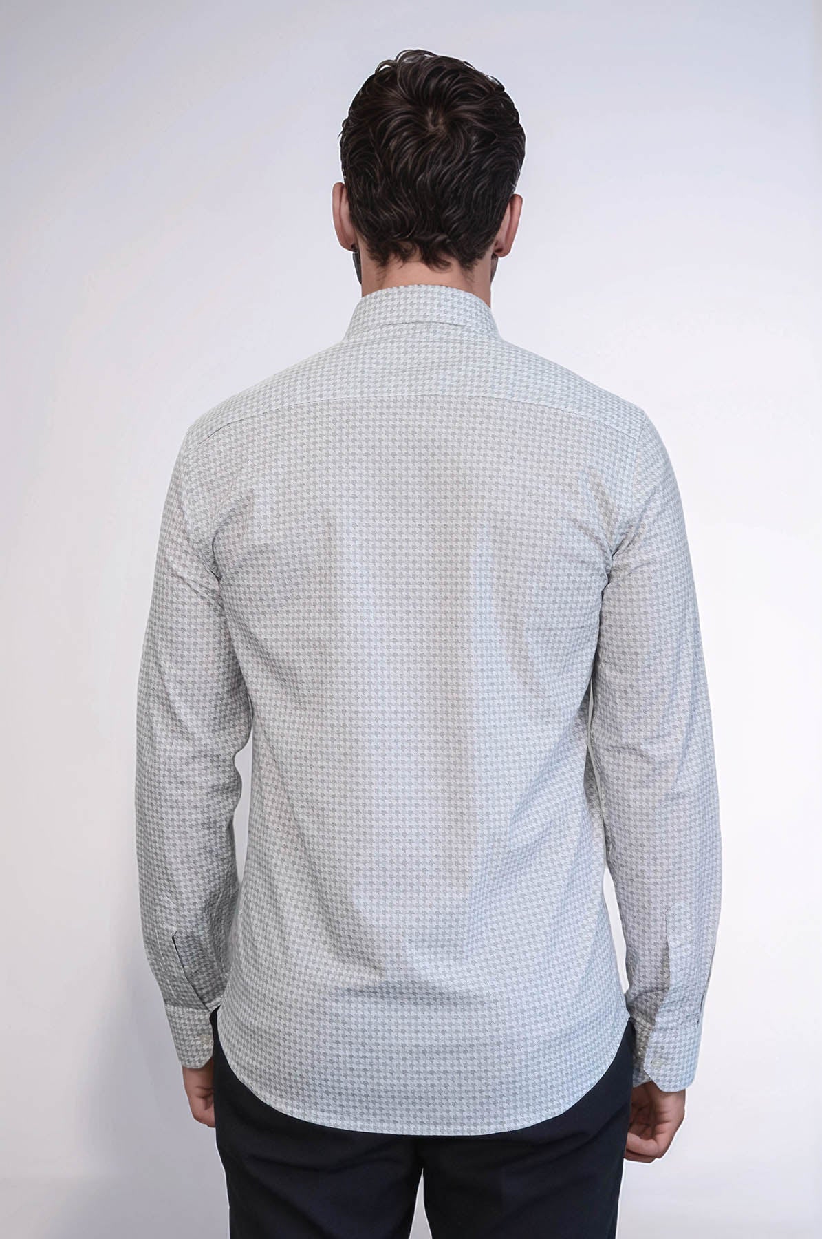 Houndstooth Pattern Slim Fit Ecru Men Shirt - Wessi