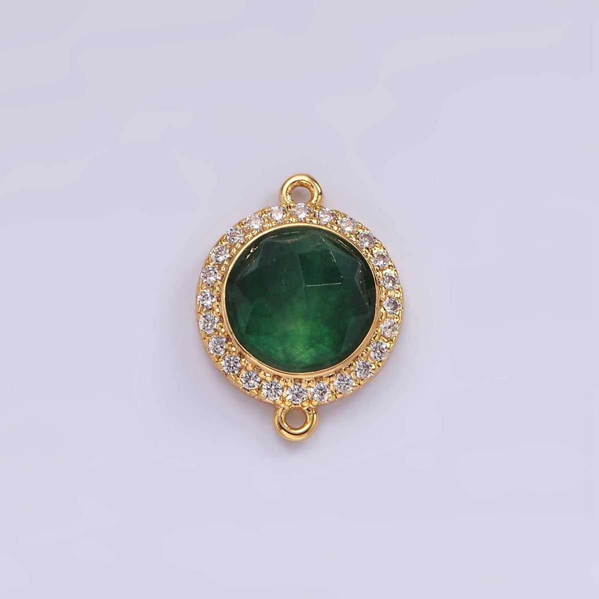14K Gold Filled 12mm Multifaceted Natural Gemstone Micro Paved CZ Round Connector | G143 - G151
