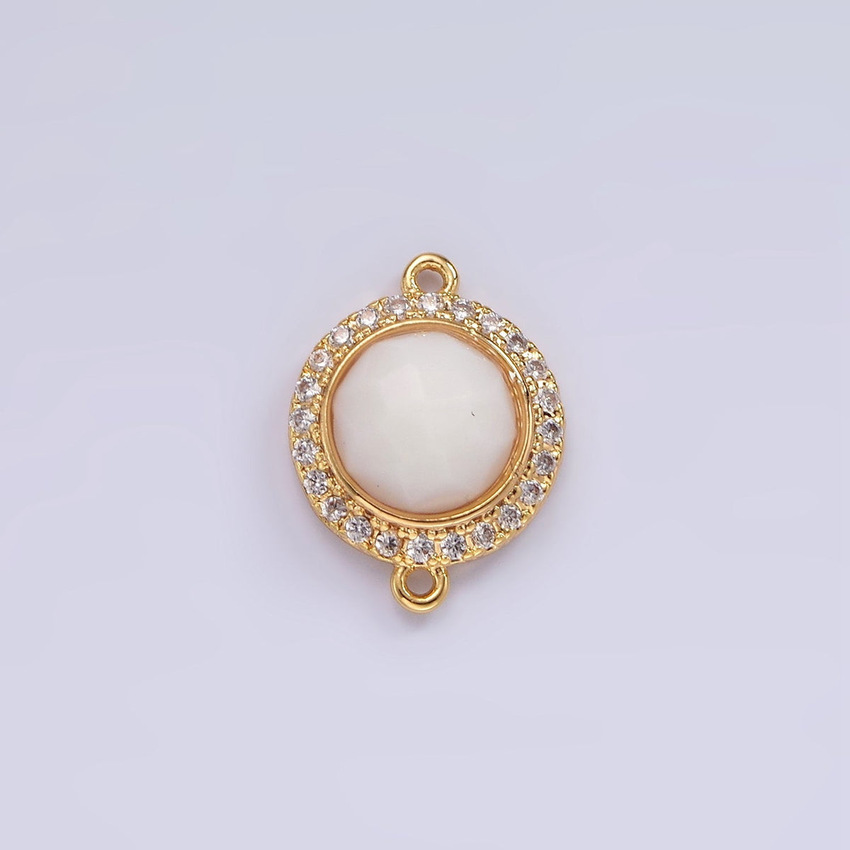 14K Gold Filled 12mm Multifaceted Natural Gemstone Micro Paved CZ Round Connector | G143 - G151