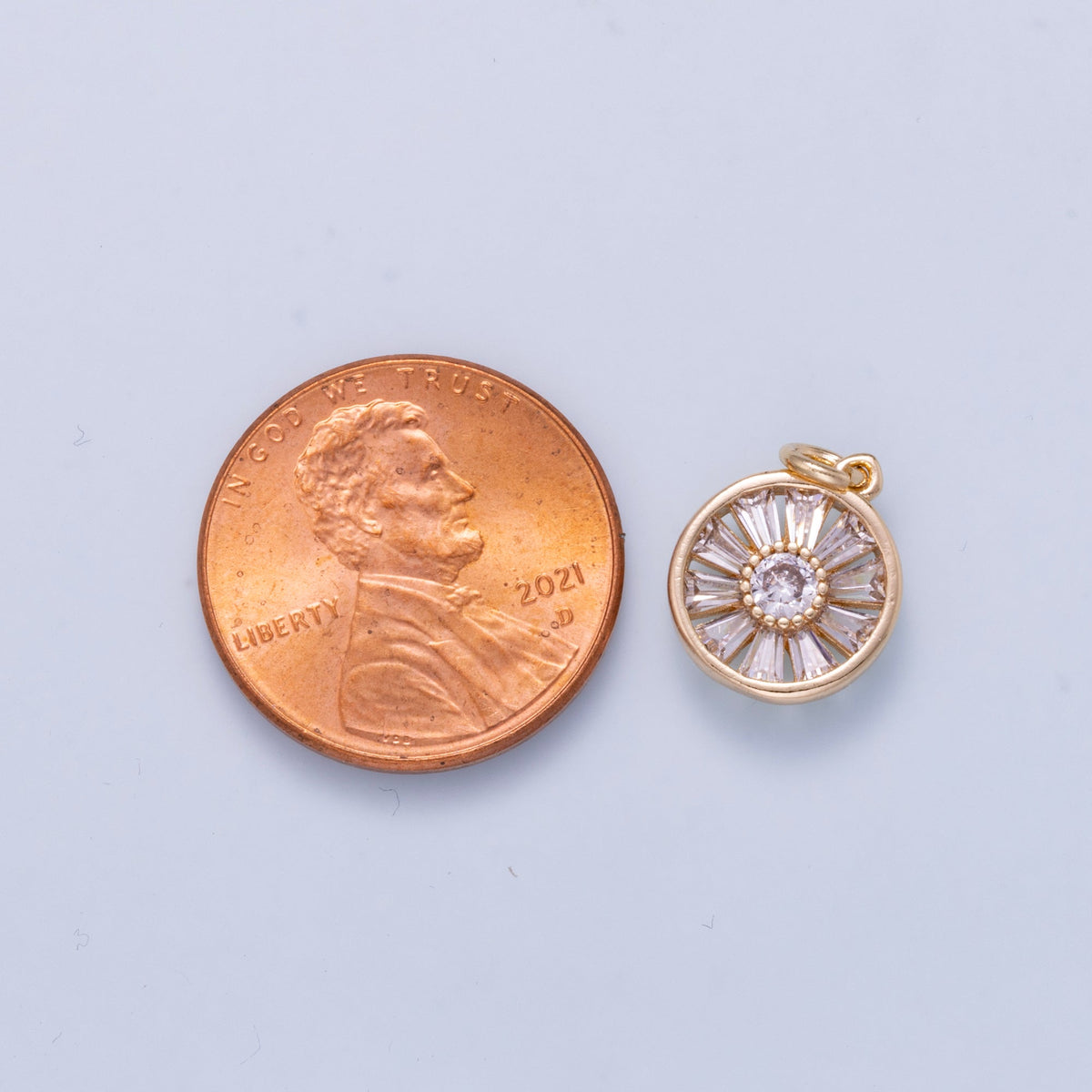 16K Gold Filled 12mm Baguette Round CZ Bezel Mini Charm | Charms-01045
